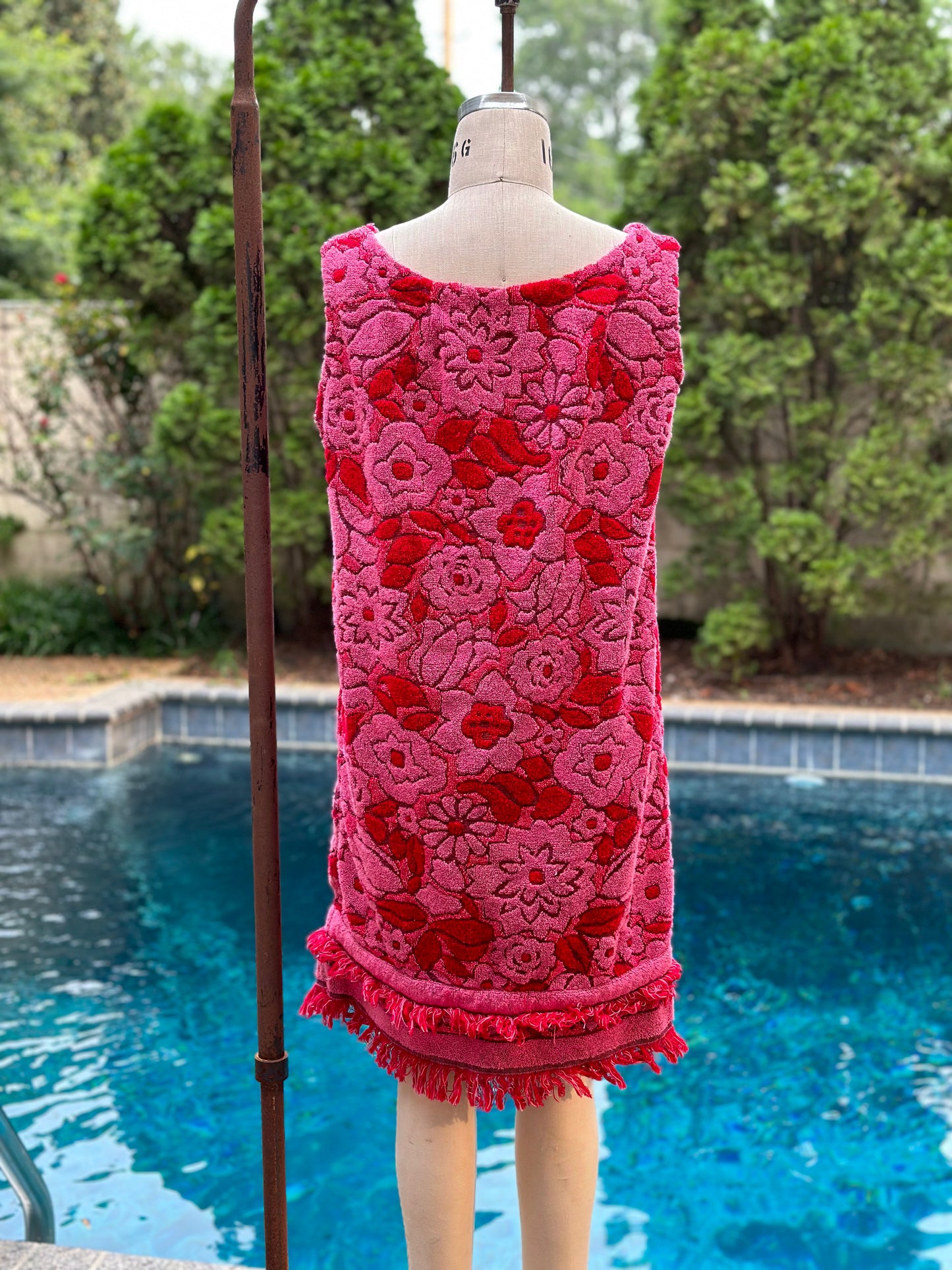 1960s Floral Towel Dress, A Royal Robe Size S-M, Swim Beach Cover Up