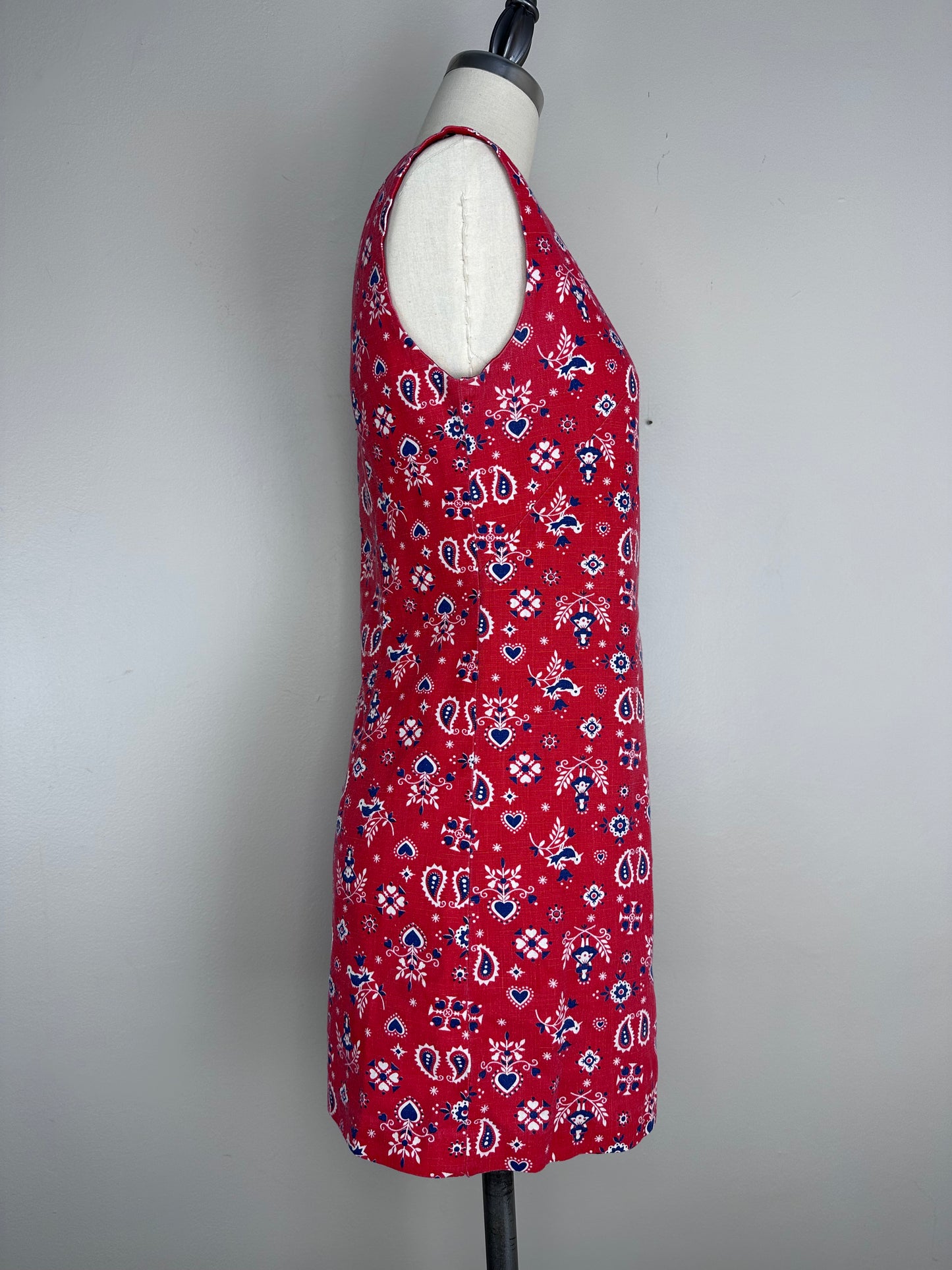 1960s Red Dutch Style Novelty Print Sleeveless Romper, Size Small