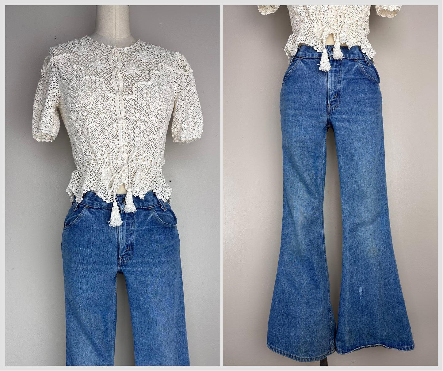 1970s Levi’s 784 Bell Bottom Blue Jeans, 28x29.5