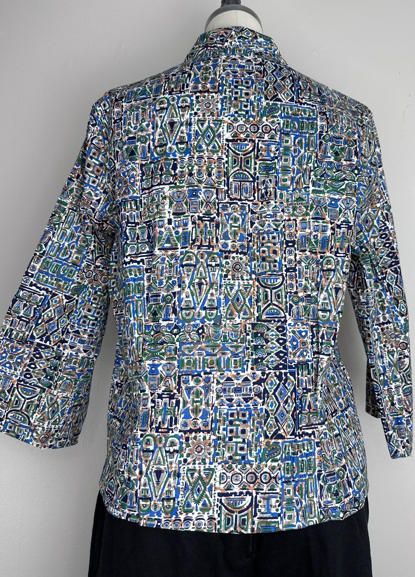 1950s/60s Batik Print Blouse, Deadstock with Tags, Queen Casuals Size Medium
