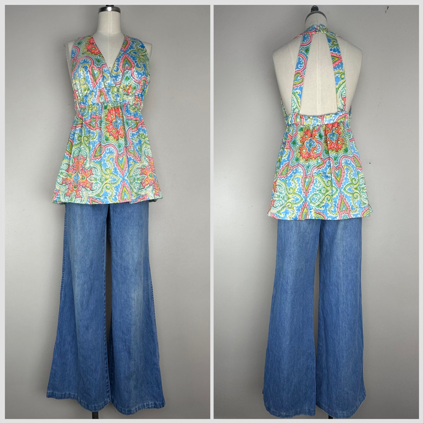 1970s Paisley Print Peplum Top, Size Small