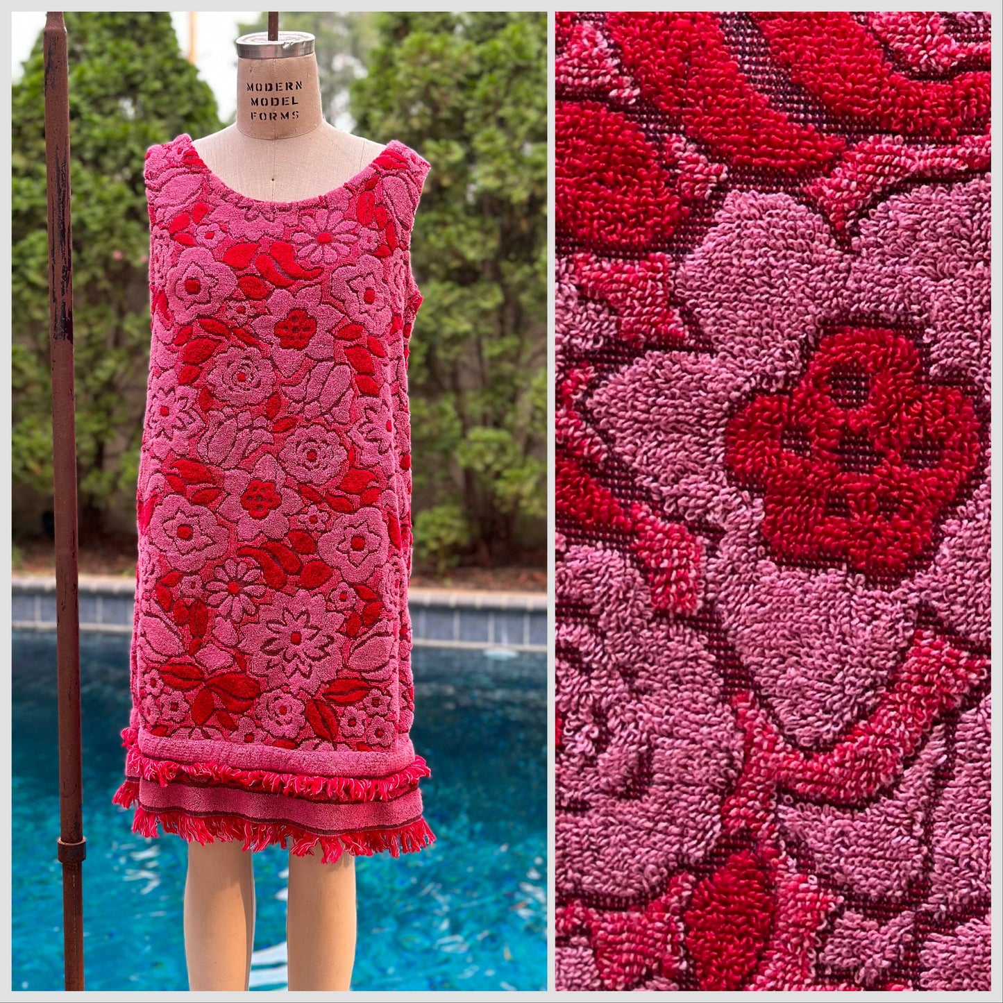 1960s Floral Towel Dress, A Royal Robe Size S-M, Swim Beach Cover Up