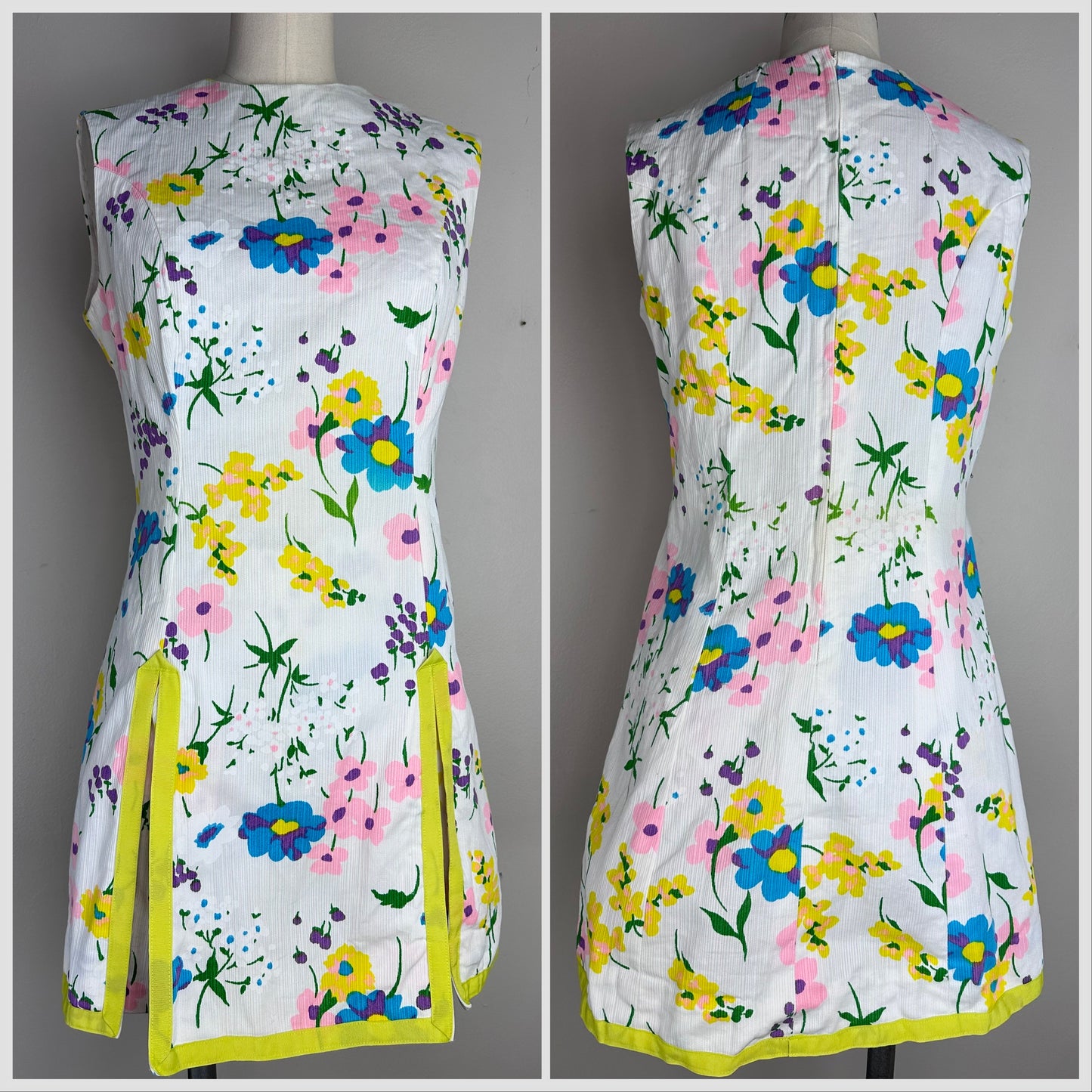 1960s Floral Mini Dress and Side Zip Shorts Set, Handmade Size Medium