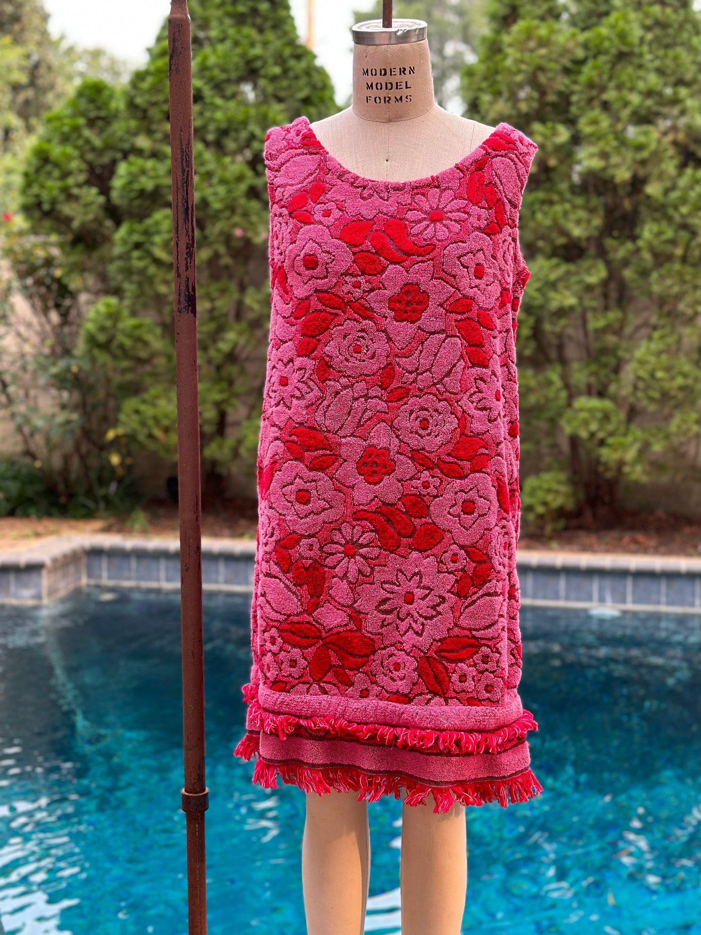 1960s Floral Towel Dress, A Royal Robe Size S-M, Swim Beach Cover Up