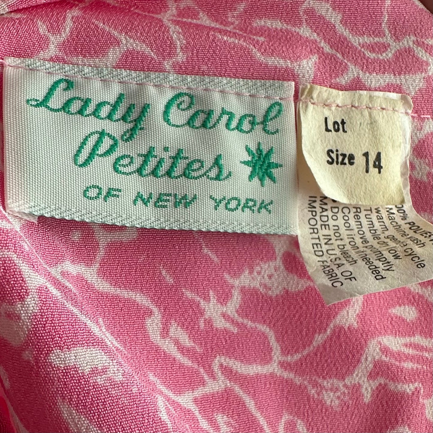 1970s/80s Pink Dress, Lady Carol Petites Size L/XL