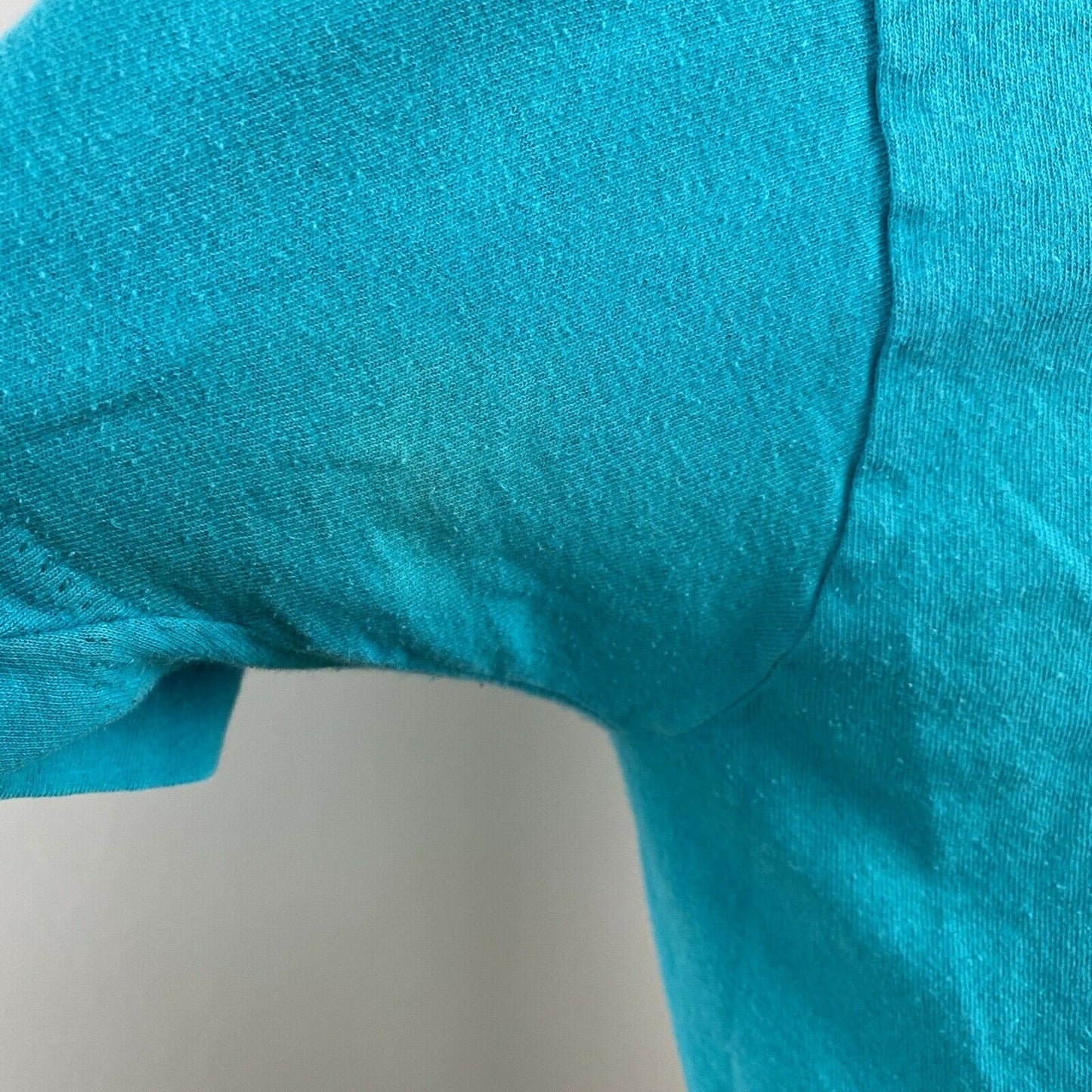 1980s Teal Pocket T-Shirt, Fruit of the Loom Size Medium, Distressed 80s Tee, Single Stitch Blank