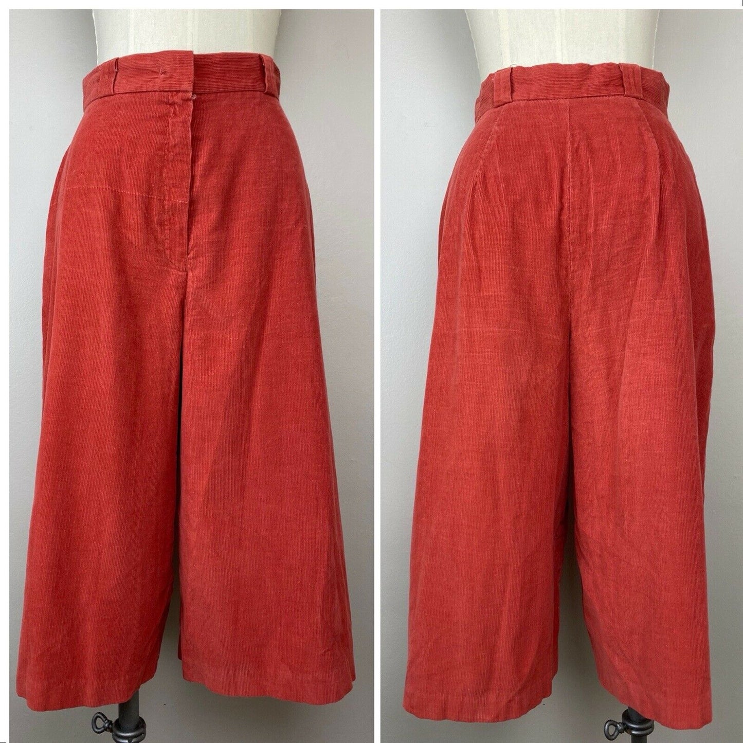 1970s Corduroy High Waisted Gaucho Pants, Size Small, 25.5" Waist, Peerless Of Boston, Terracotta