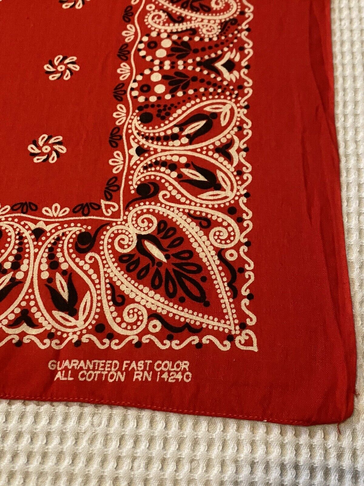 1950s/60s Red Bandana, RN 14240, 19.75”x19.75”, Selvedge Edge, Paisley Print