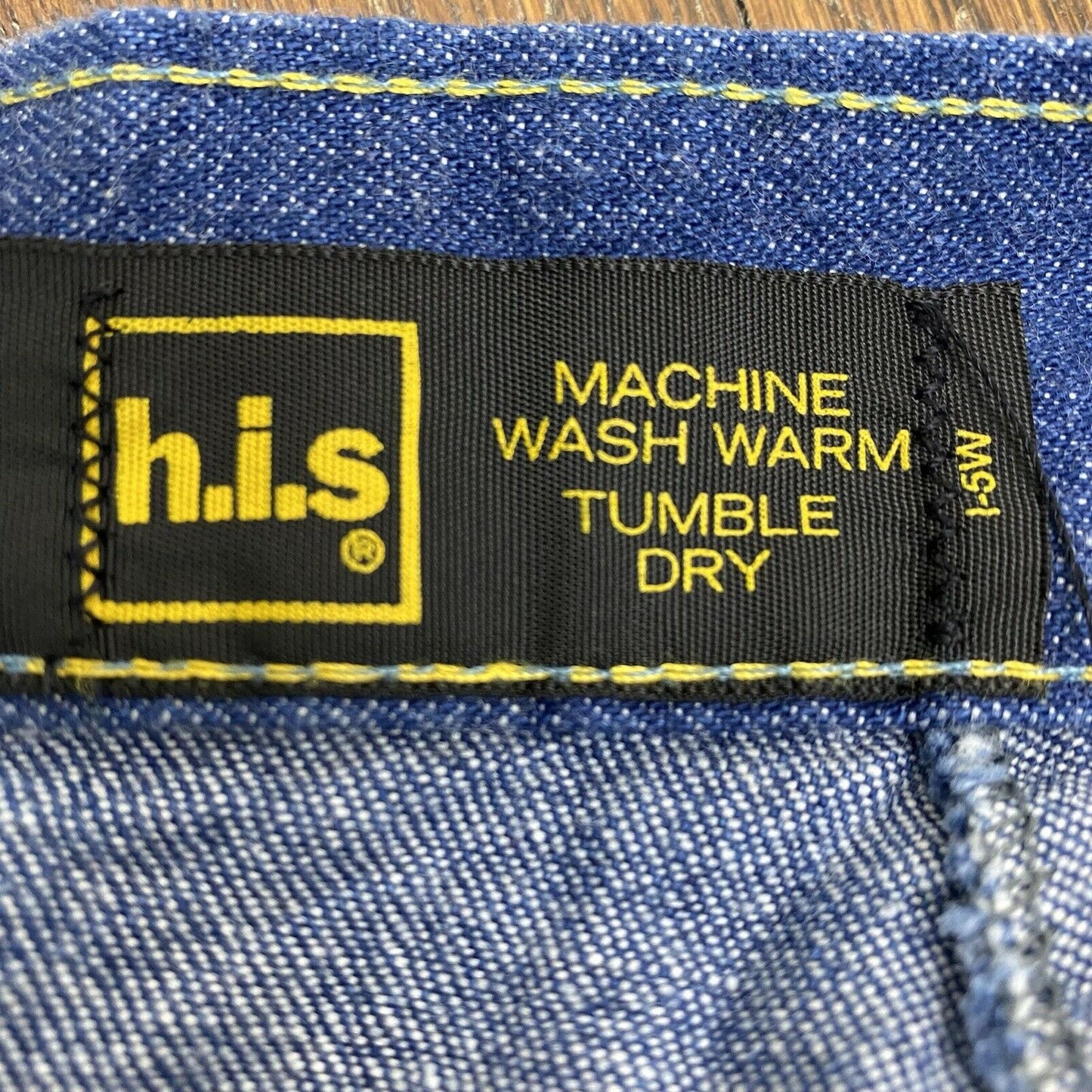 1970s H.I.S Denim Mini Skirt, Size XS/S, 25" Waist, A-Line Blue Jean, Donut Button