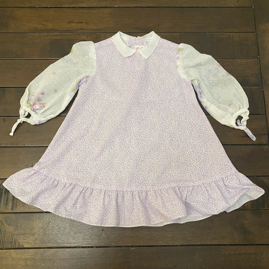 1970s Child's Prairie Dress, Ruth Of Carolina, Size 3T, Lavender Mixed Florals