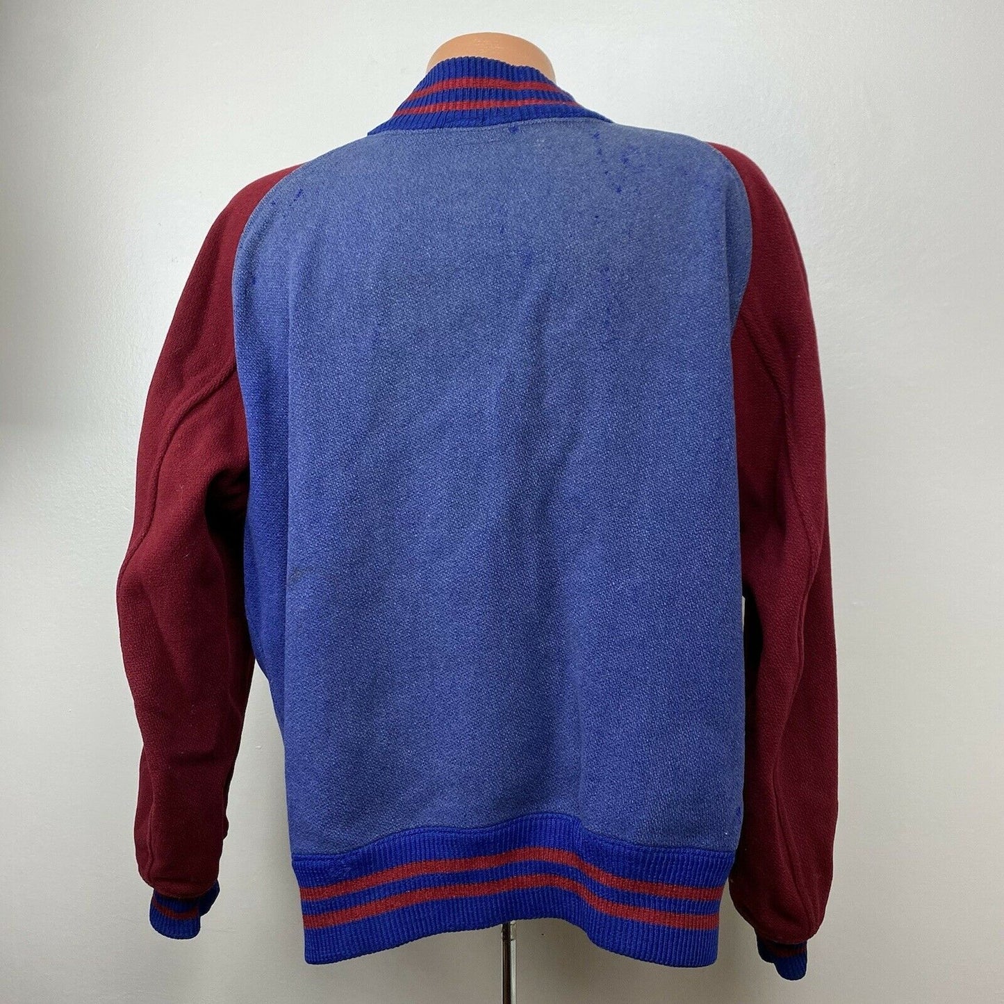 1950s Ghost Letter Jacket, Sand Knit, Size Large, Faded Blue Wool, “B. Ware”