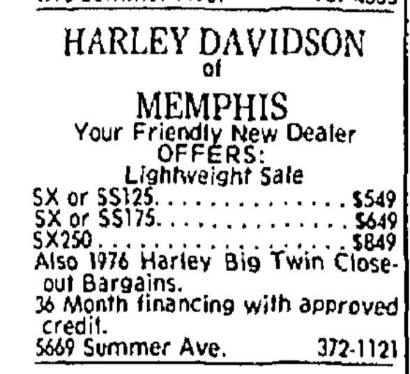 1970s Harley Davidson Motorcycles T-Shirt, Size Small, Memphis Dealer, Eagle, Biker
