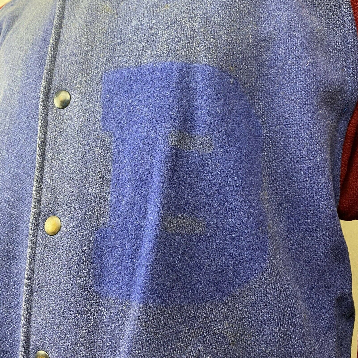1950s Ghost Letter Jacket, Sand Knit, Size Large, Faded Blue Wool, “B. Ware”