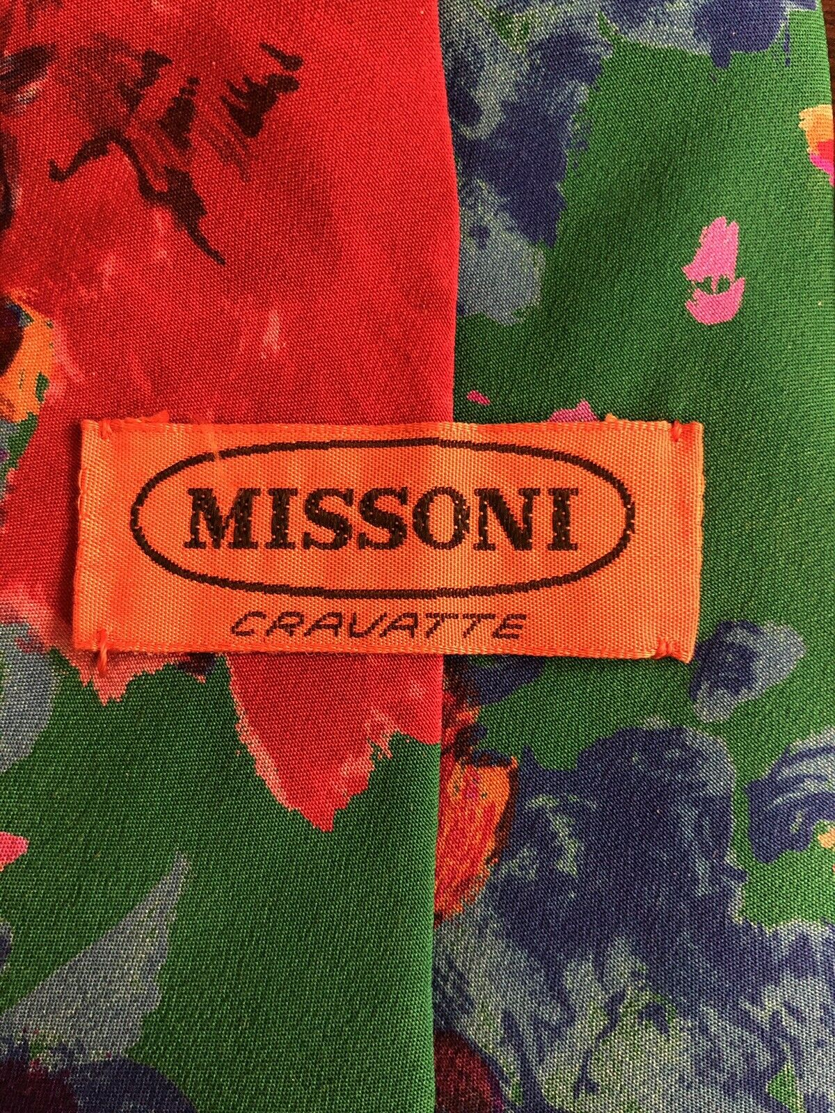 1980s Missoni Cravatte 100% Silk Necktie, Bold Abstract Floral Tie, Oak Hall Memphis