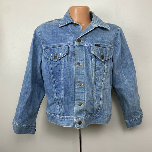 1970s Wrangler Denim Jacket, Size 42/Large, Blue Jean Trucker, Black Label