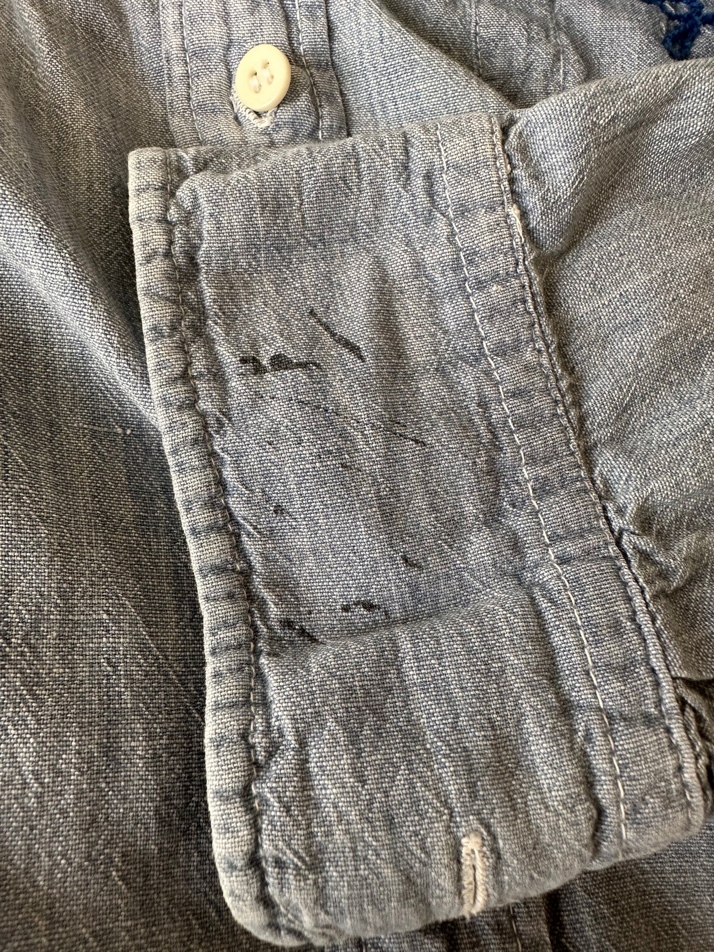 1970s Chambray Shirt with Embroidery, Golden Line size Small