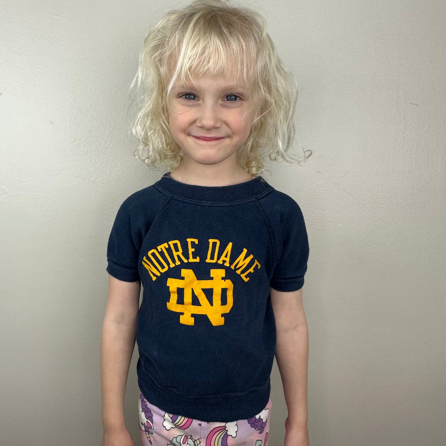 Vintage 1970s Notre Dame Short Sleeve Sweatshirt, Champion Children's Size 2/3T
