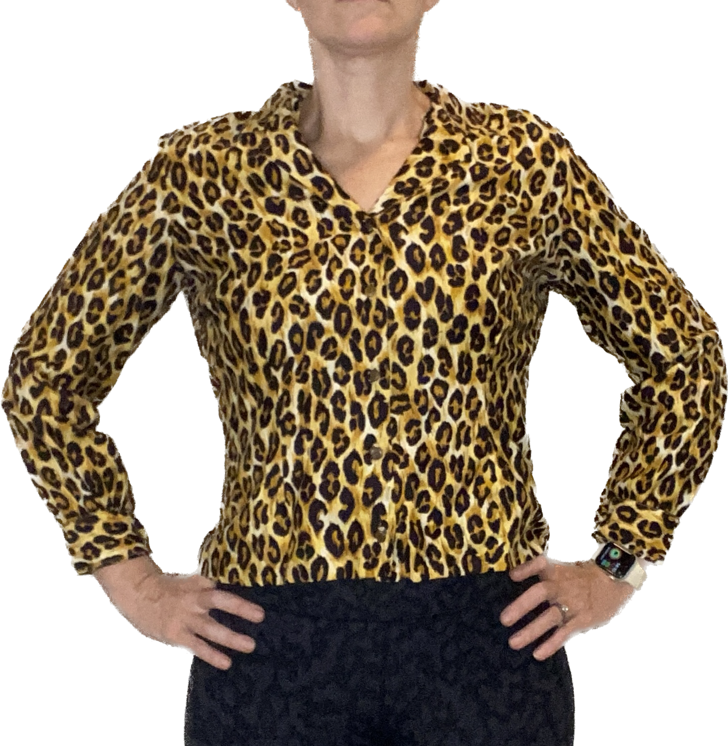 1940s/50s Leopard Print Blouse, Size S/M, Handmade, Long Sleeves