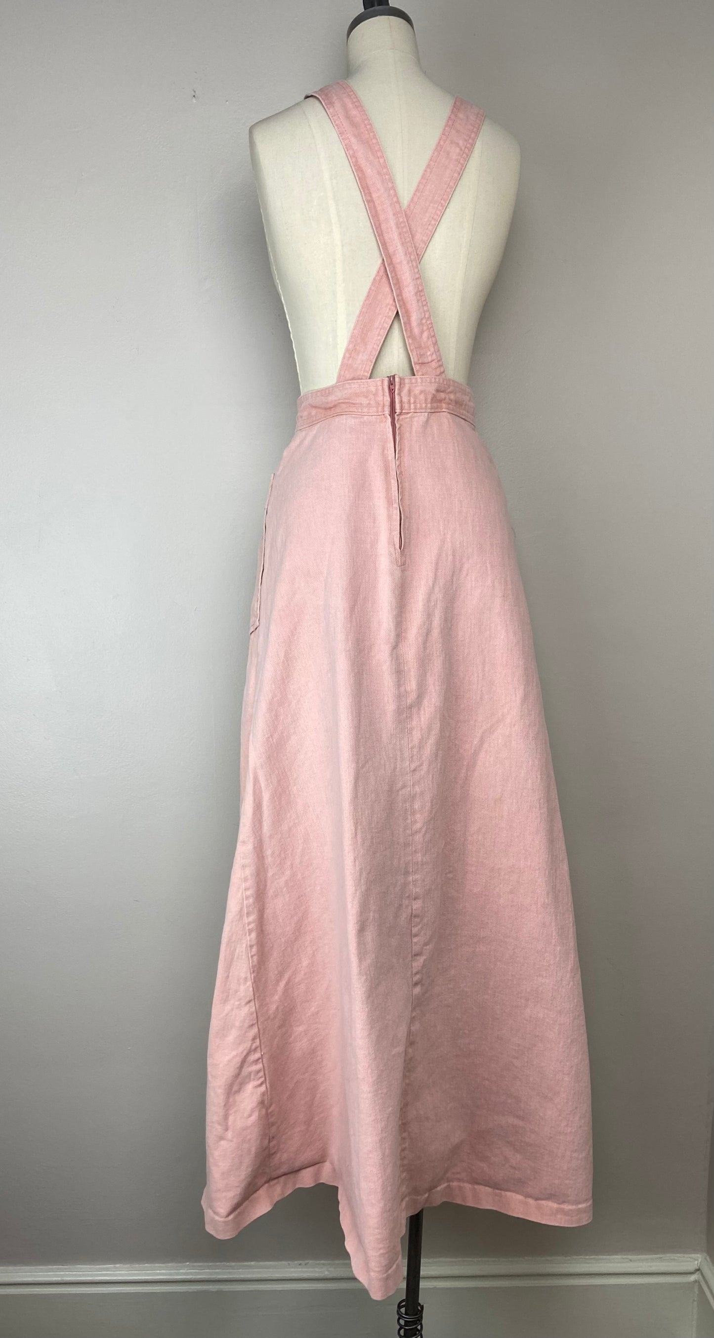 1970s Pink Denim Overall Jumper, Maxi Skirt, Size Small
