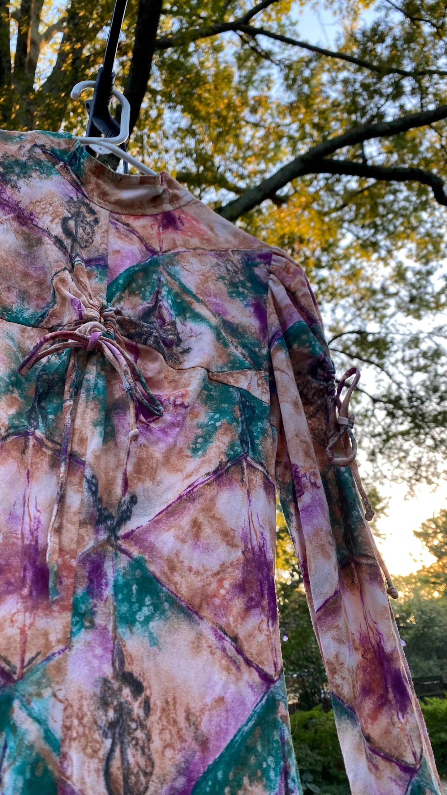 1970s Maxi Dress with Cut Outs, Size XS, Handmade Prairie, Boho Tie Dye