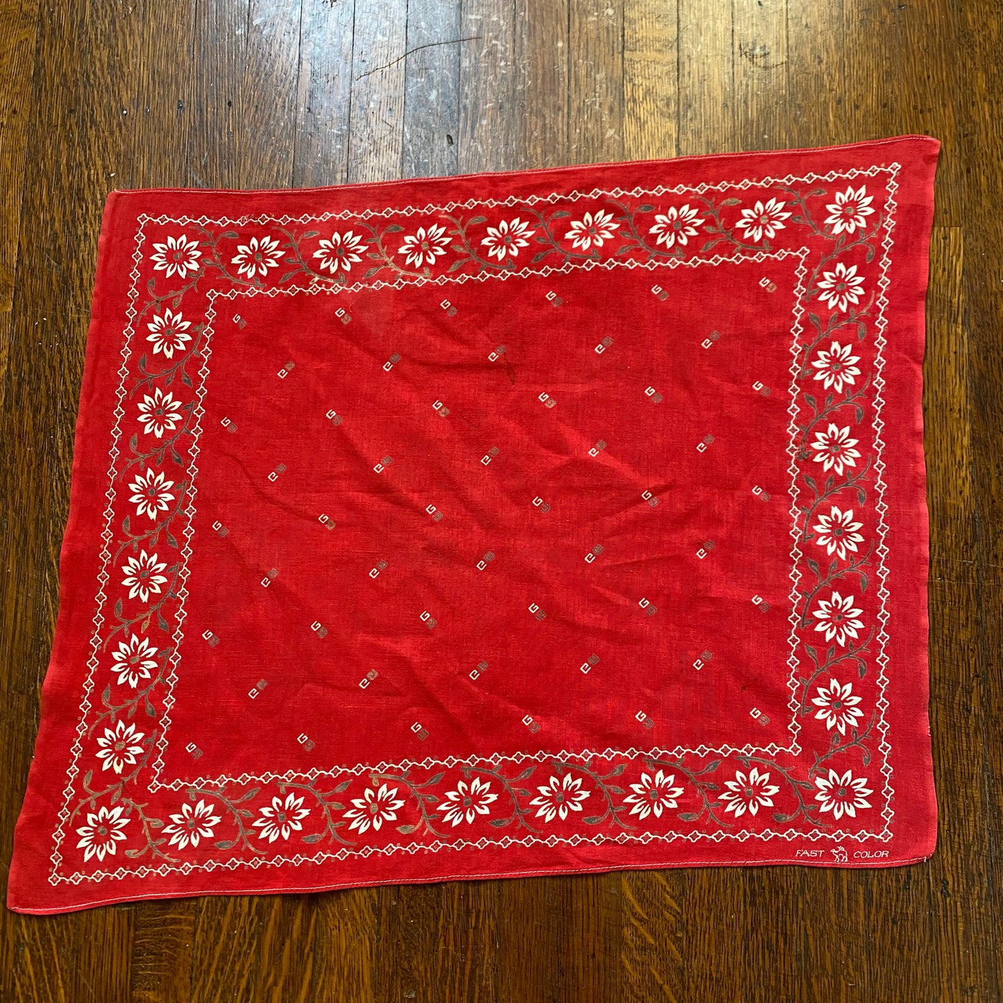 1930s/40s Red Bandana with Double Selvage, Elephant Trunk Down