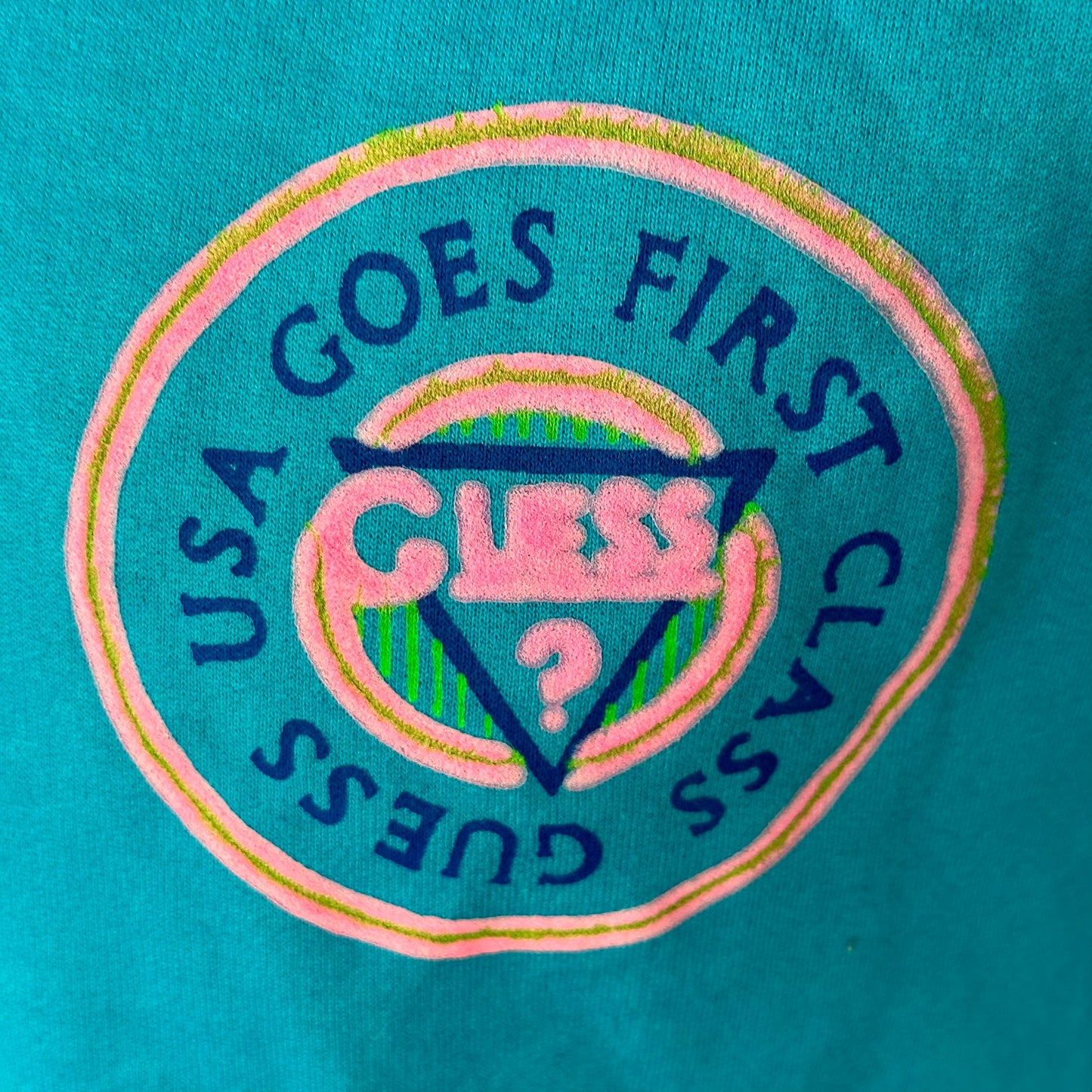 1990s Guess Sweatshirt, Hobie Size S/M, Guess USA Goes First Class