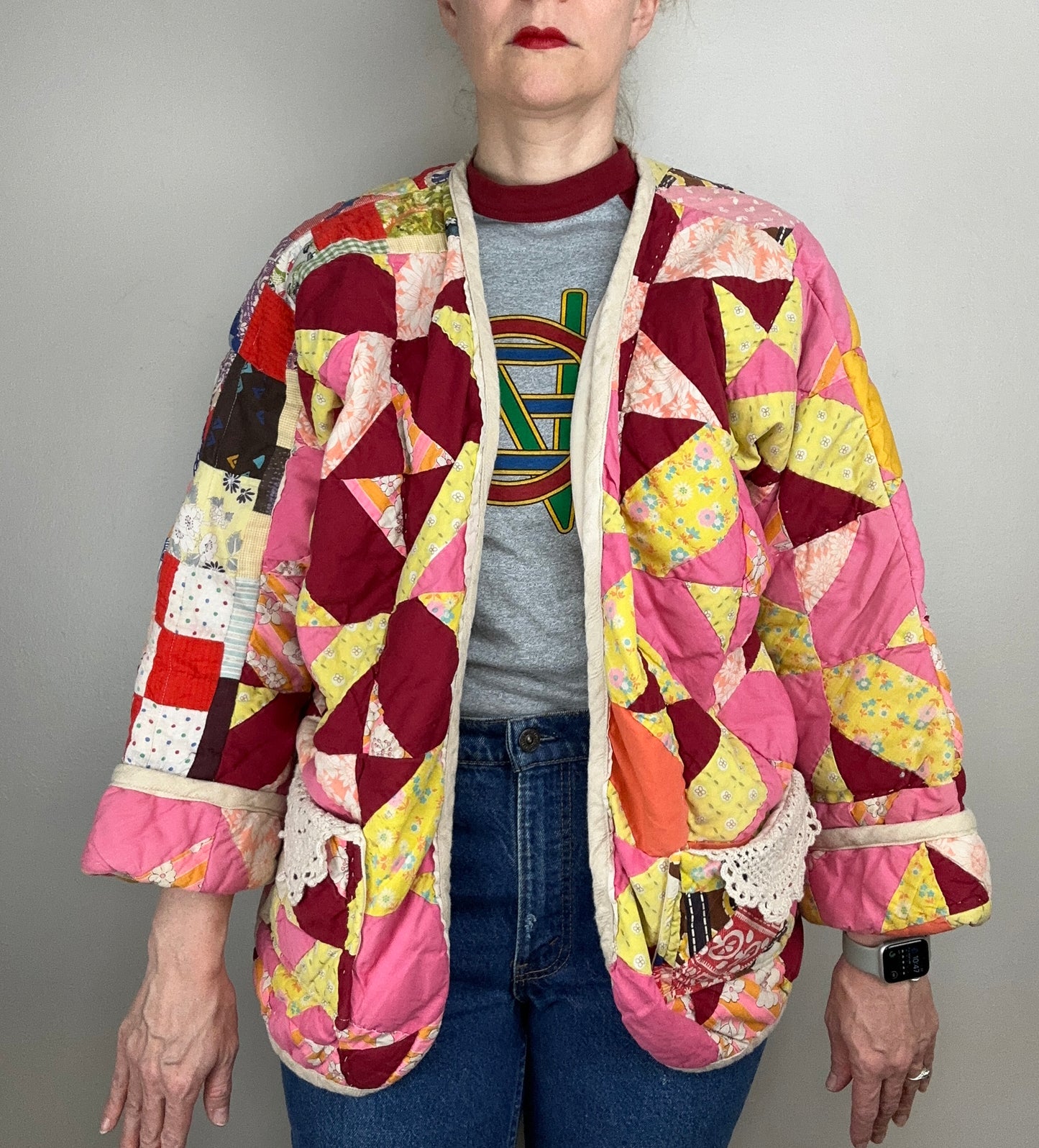 Vintage Patchwork Quilt Coat, Handmade, Size Medium