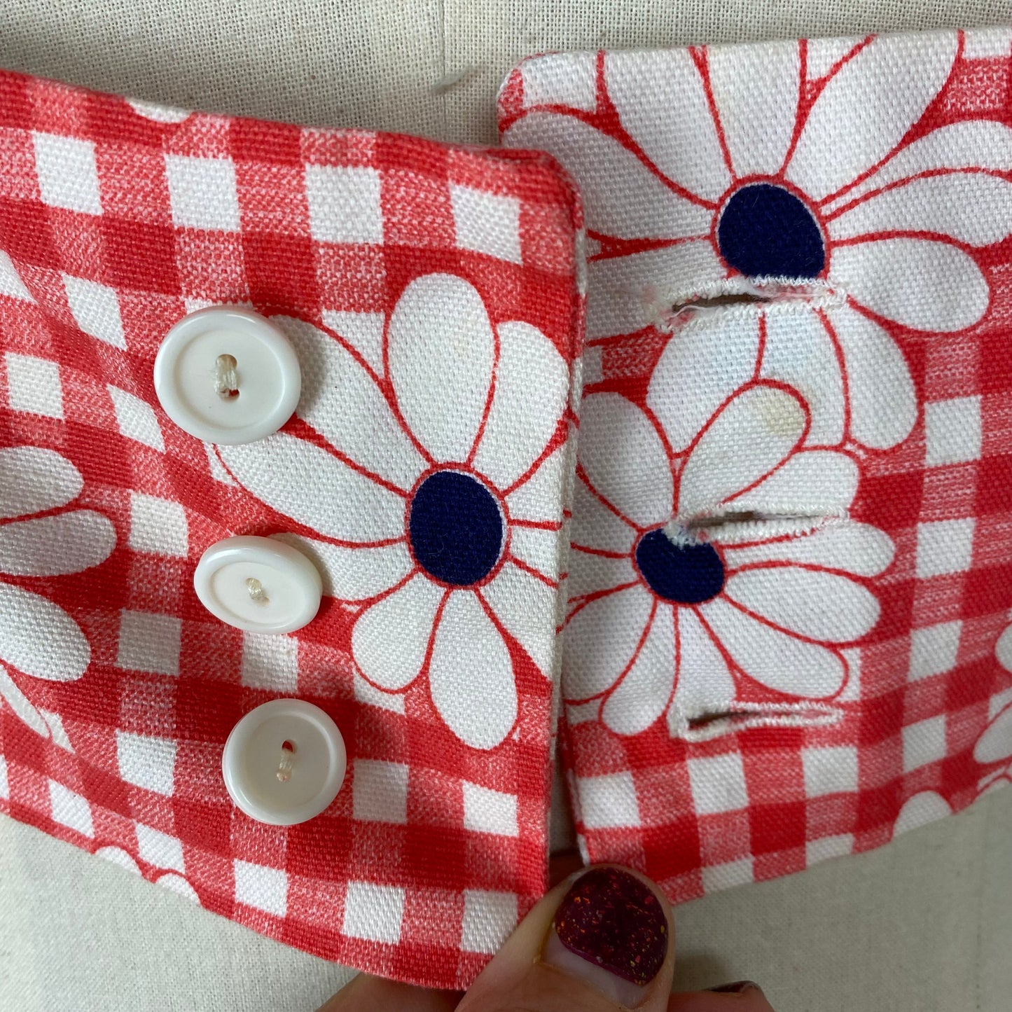 1960s Halter Top, Size XS, Gingham Floral, Handmade