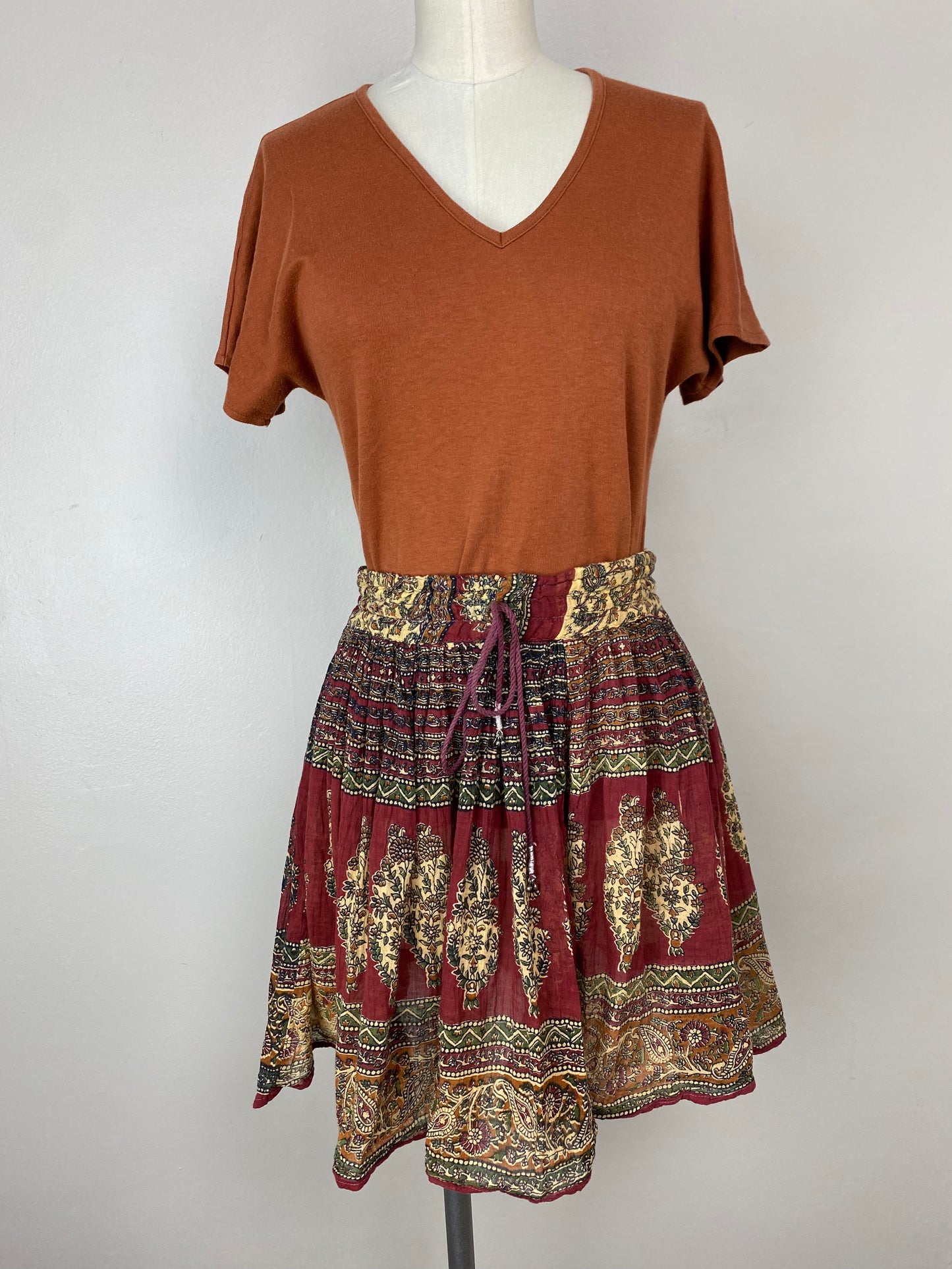 1990s Indian Inspired Mini Skirt, Drawstring Waist, Size M/L