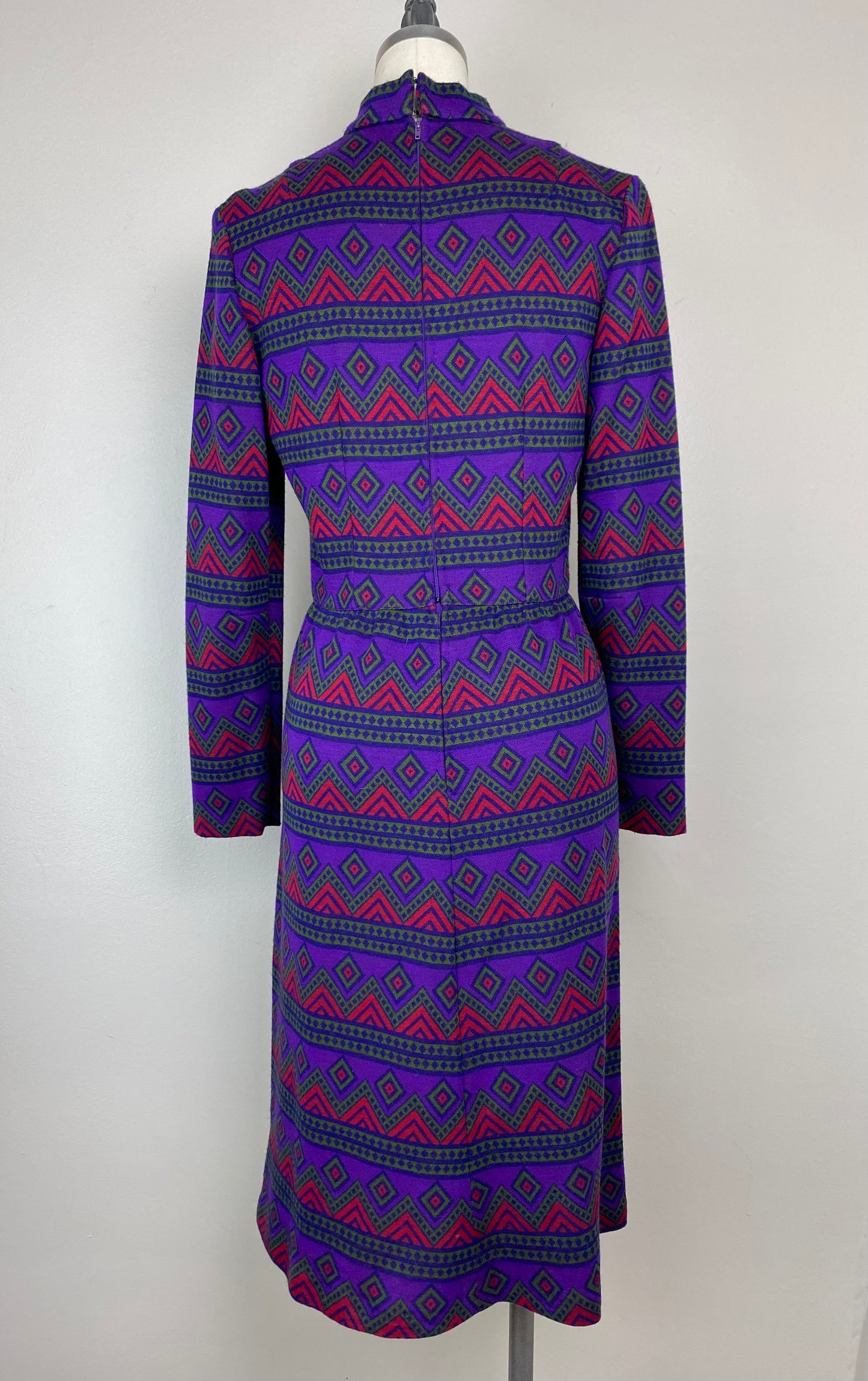 1970s Purple Dress, Size Small, Geometric Stripe