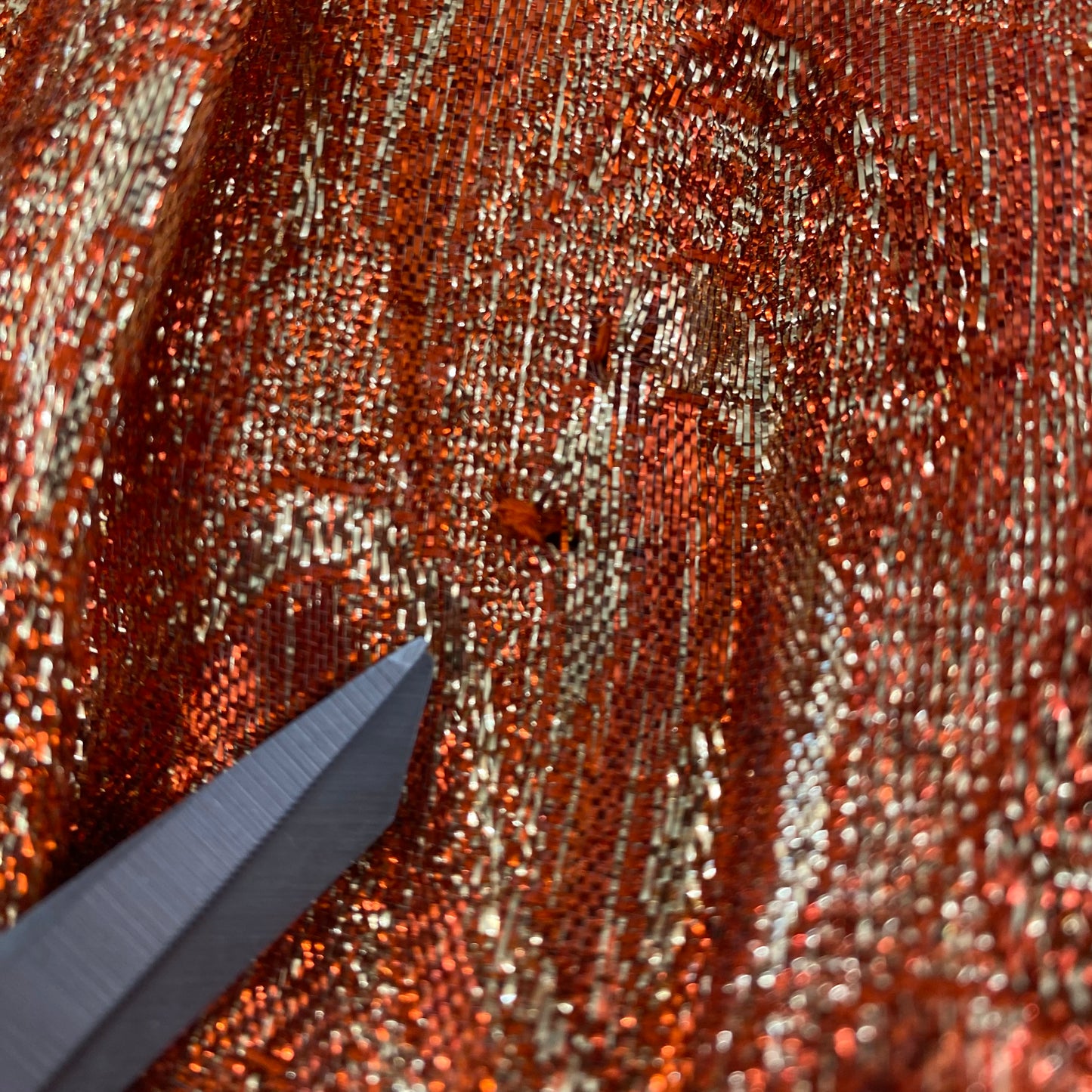 1960s/70s Orange and Gold Lurex Brocade Maxi Dress, Size Medium