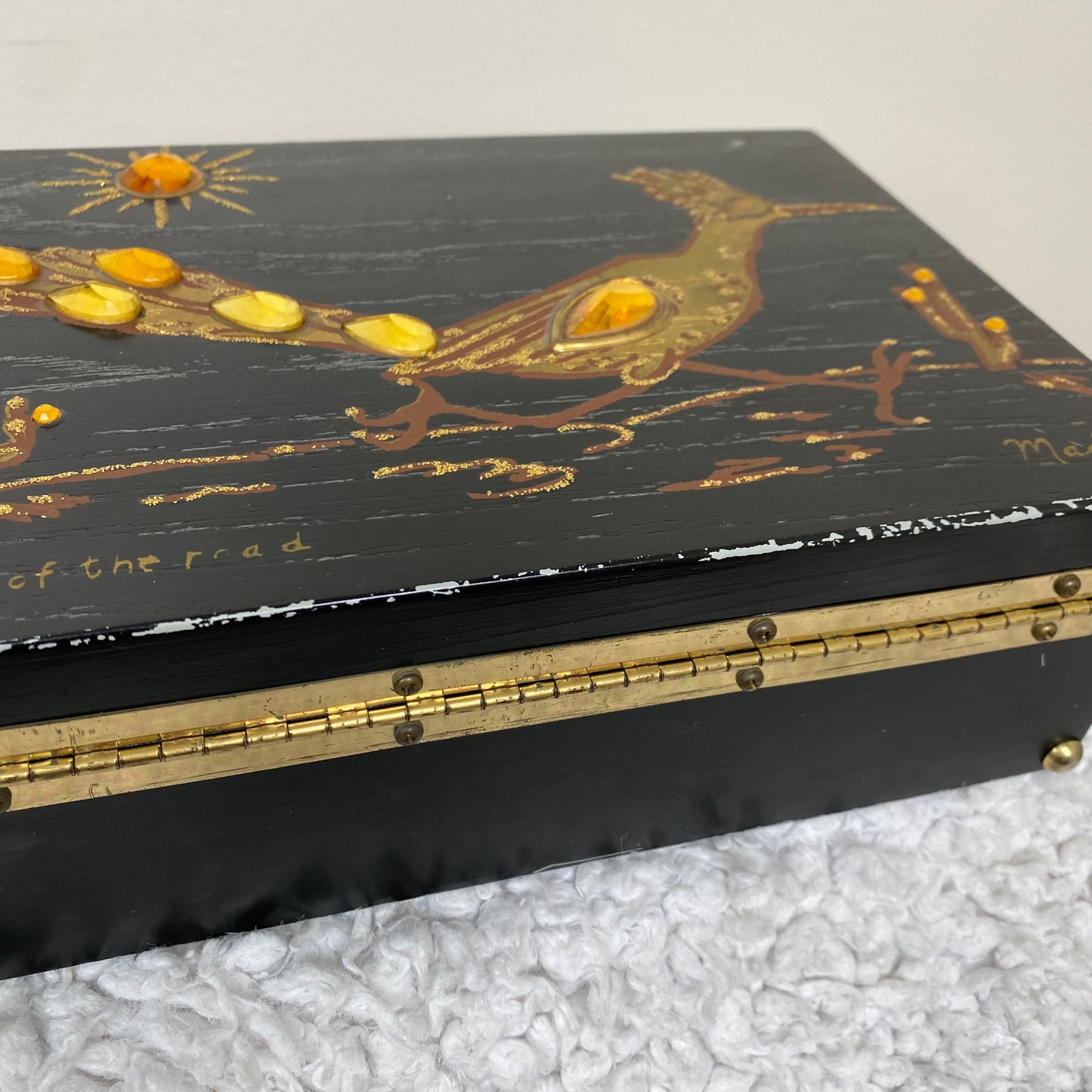 1960s Wooden Box Purse, Jeweled Roadrunner, Madge, King of the Road