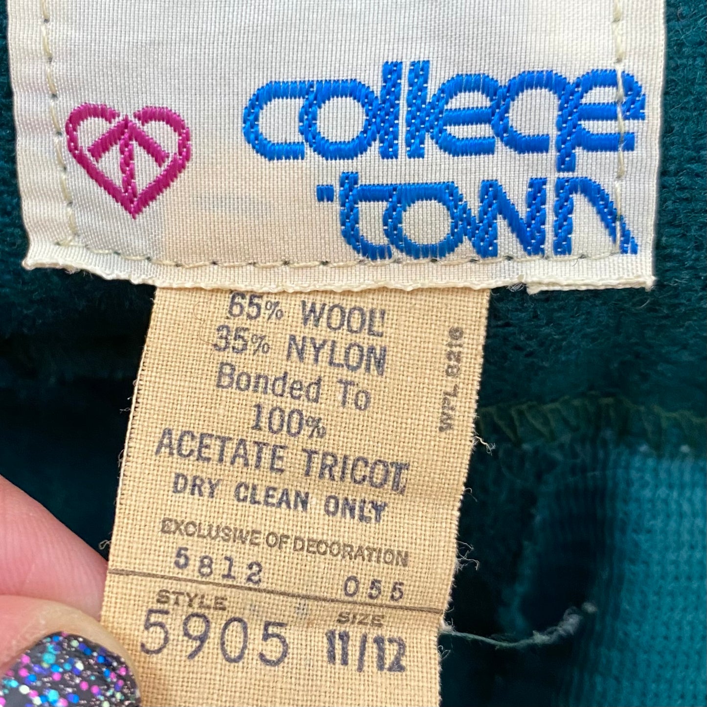 1970s Green Wool Blend Bell Bottom Slacks, College Town, Size XS/S, 25"x29.75"