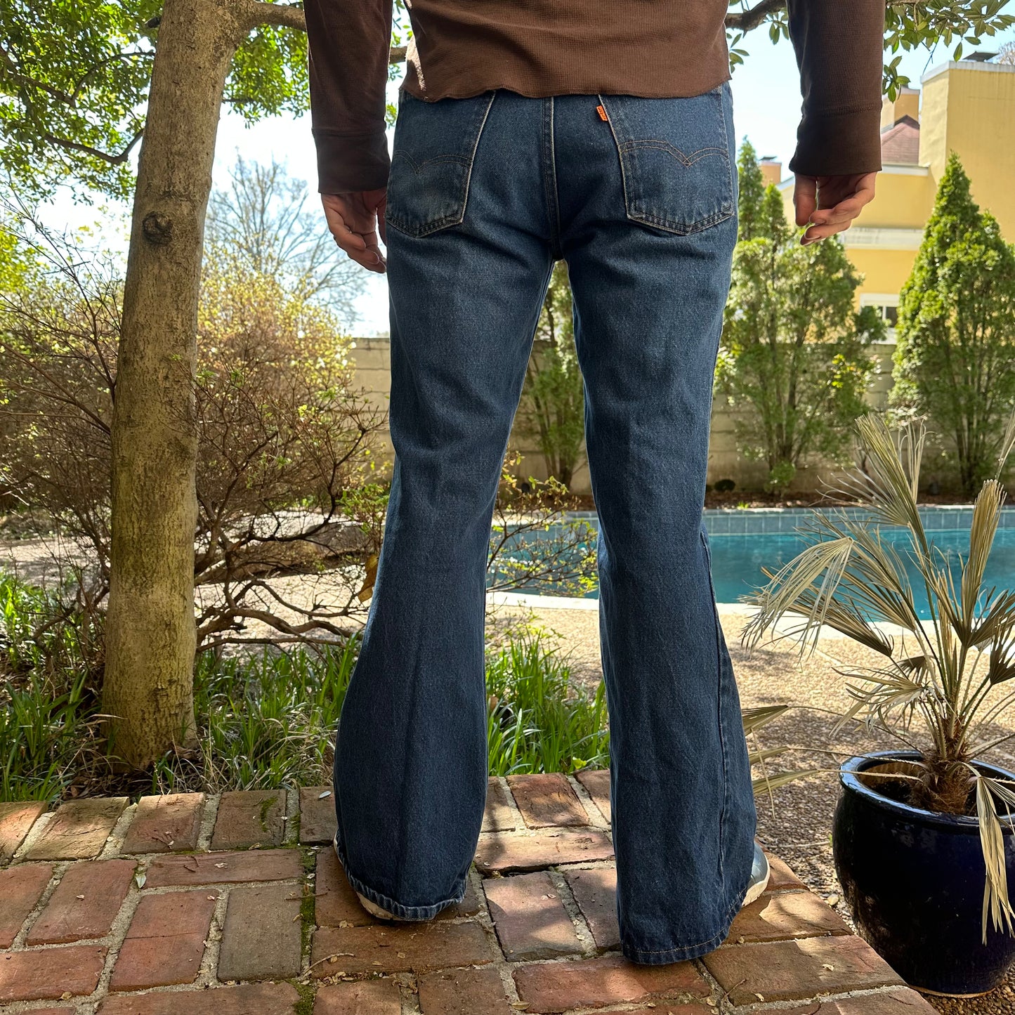 1980s Levi’s Bell Bottom Jeans, 684 Orange Tab Blue Denim, 34x32.5