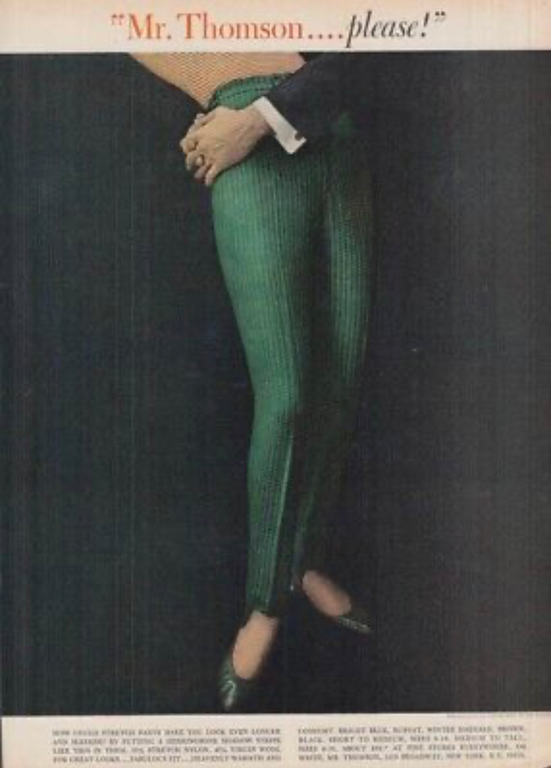 1960s Olive Green Stirrup Pants, Mr Thomson Perfect Fit, Size Small, High Rise Tapered Leg