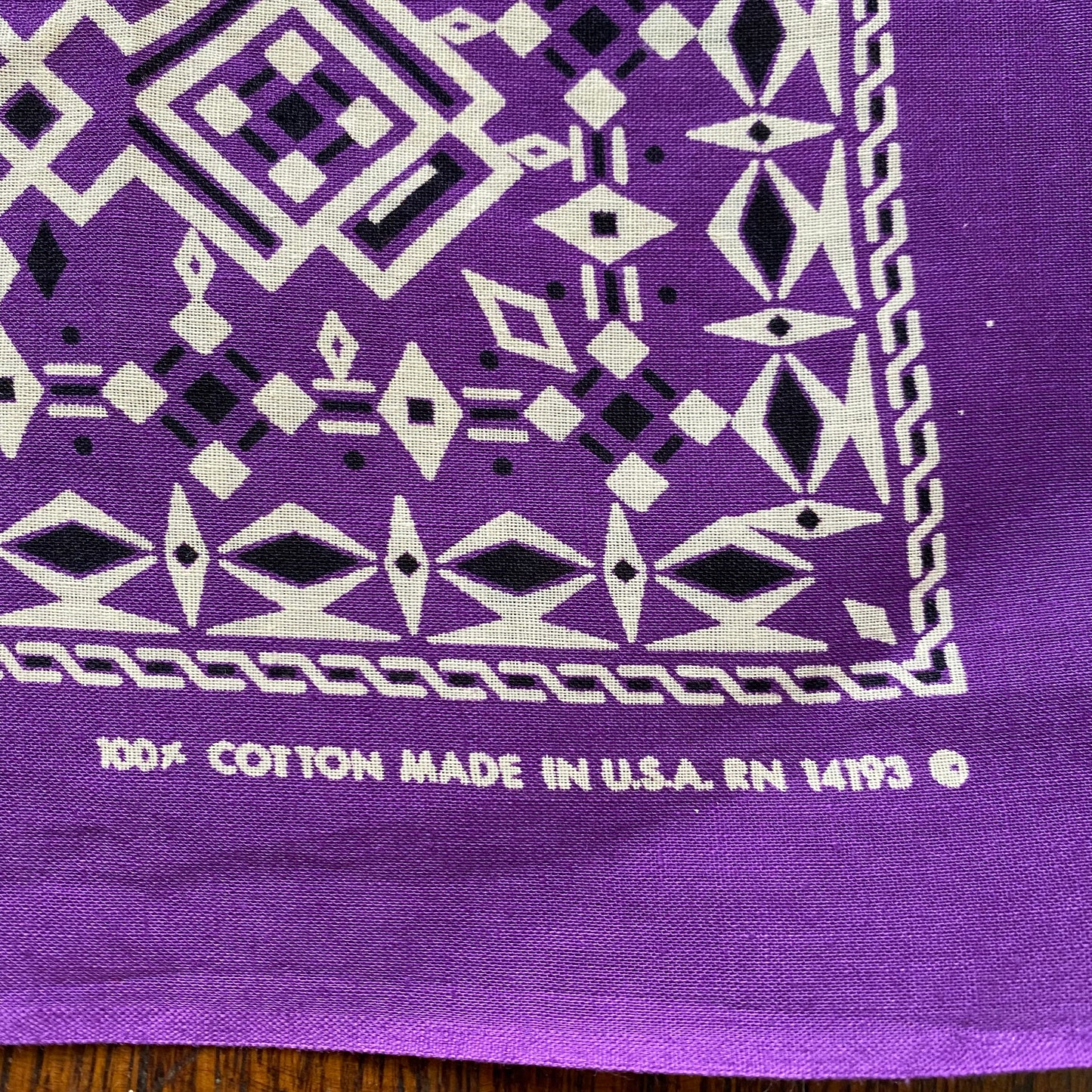 1980s Purple Bandana, RN 14193, 100% Cotton, Made in USA, Selvage Edge