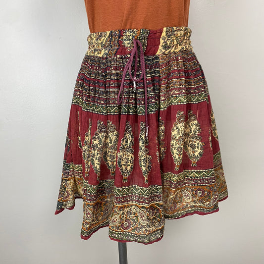 1990s Indian Inspired Mini Skirt, Drawstring Waist, Size M/L