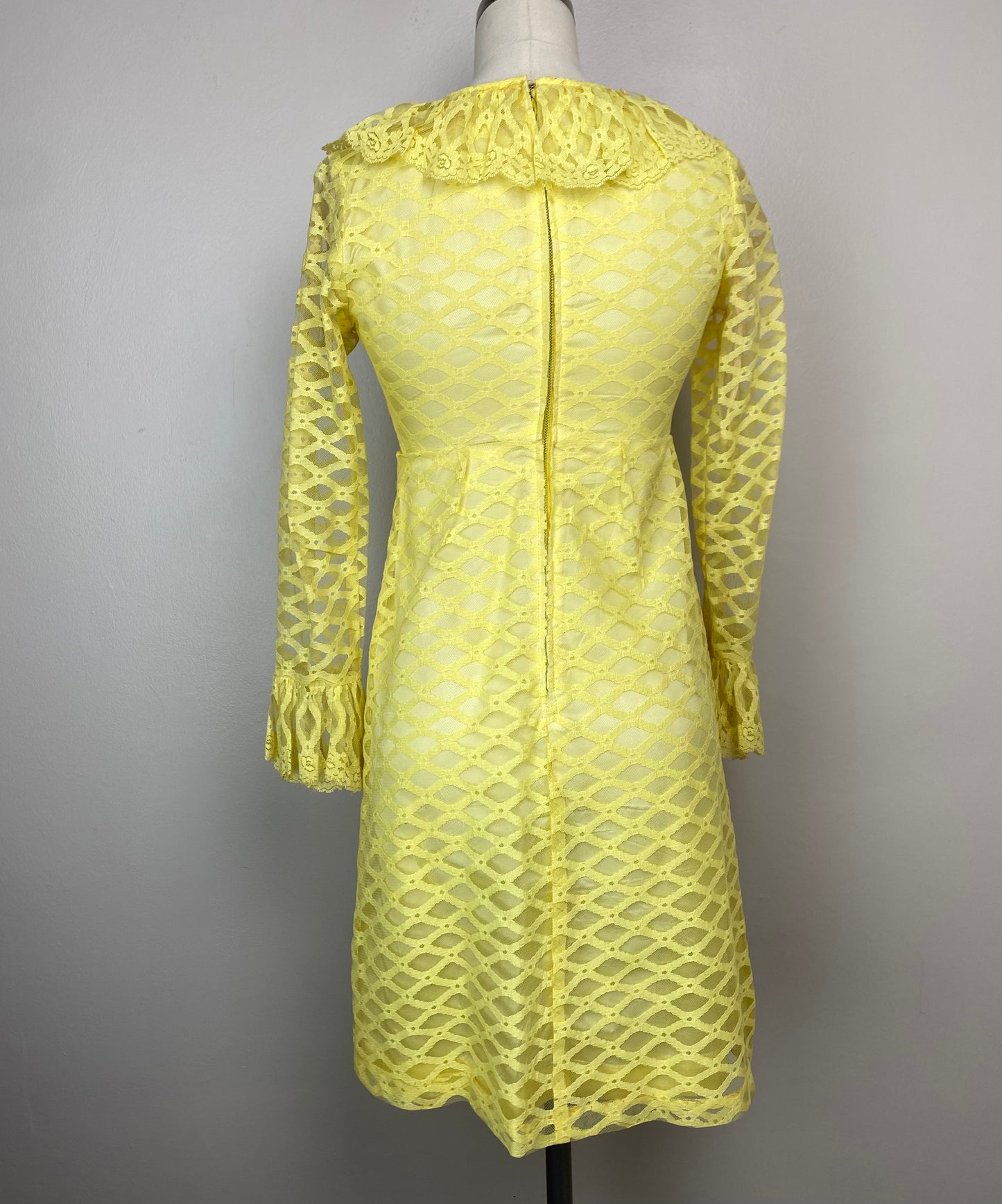 1960s Yellow Net Cocktail Dress, Size XS, Mod Mini