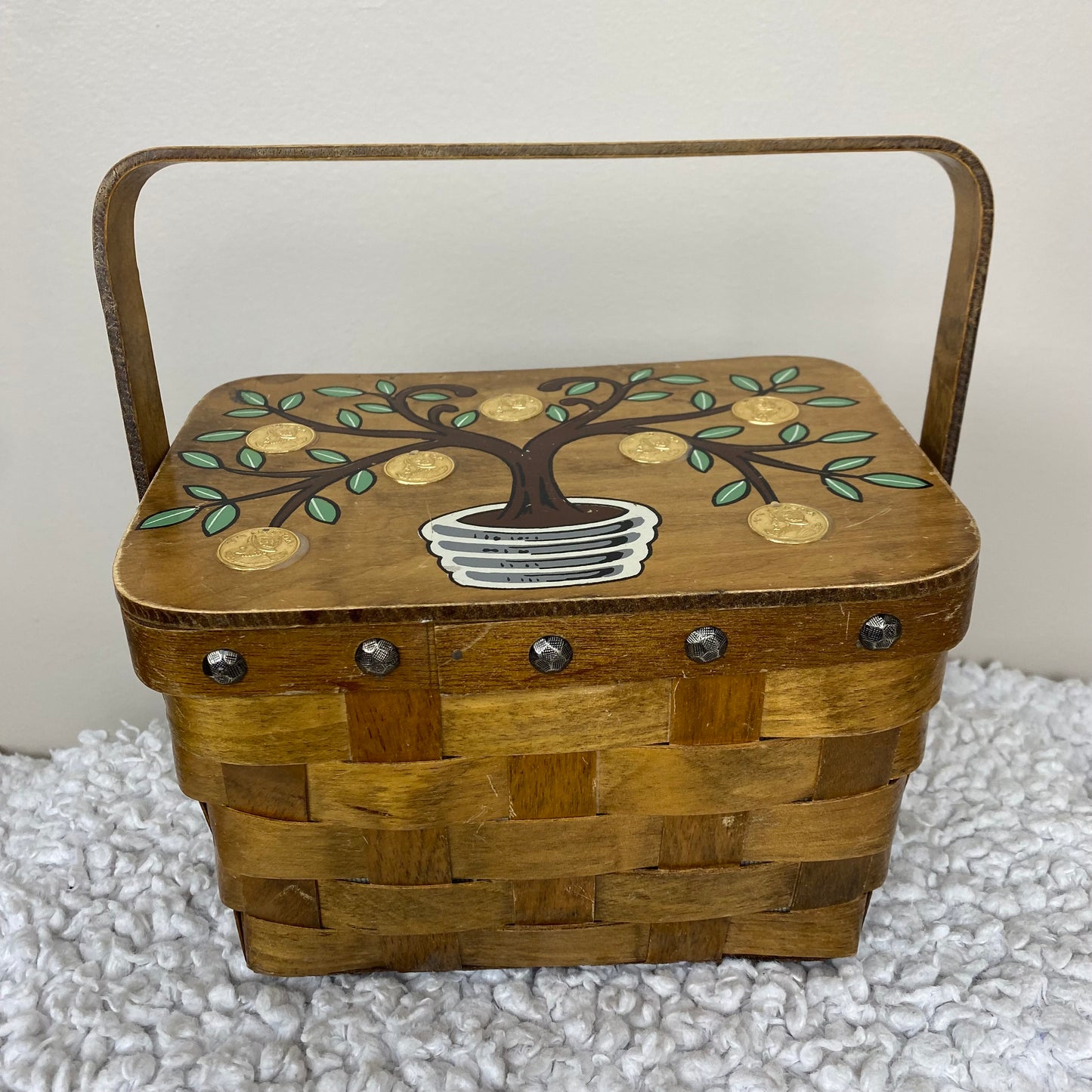 1960s Gary Gail Wooden Basket Purse, Money Tree