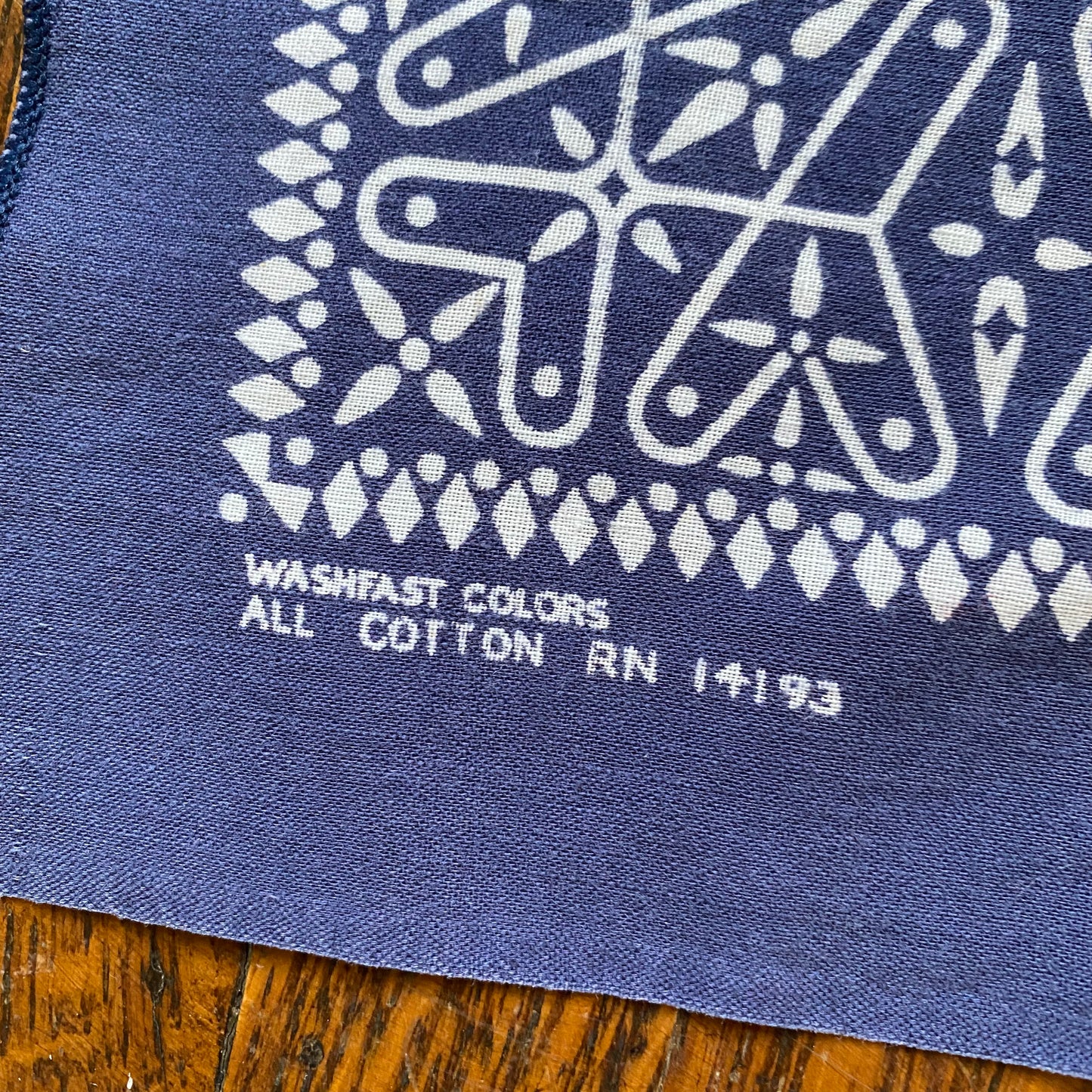 1970s Indigo Bandana, RN 14193, Washfast Colors, All Cotton