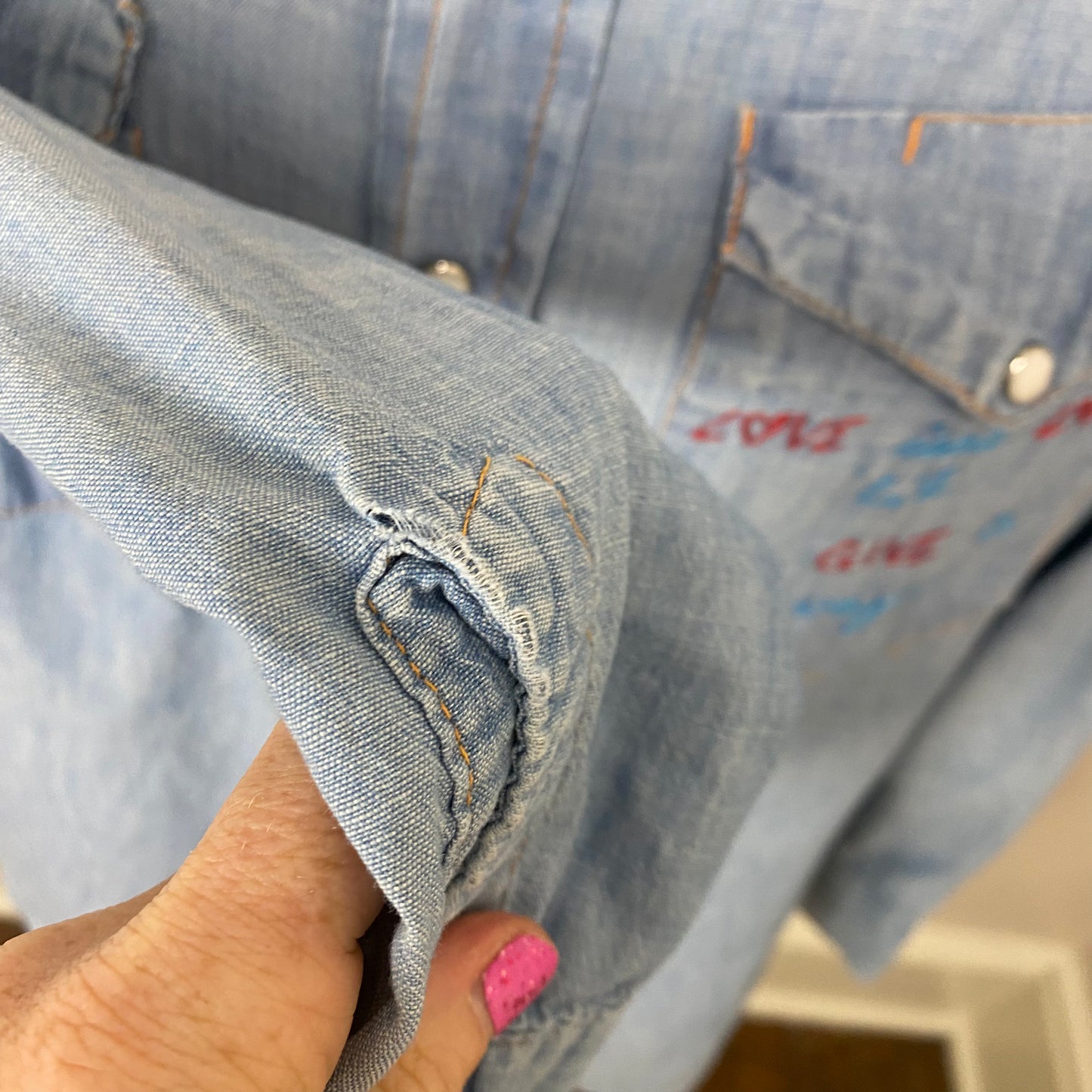 1970s Chambray Western Shirt with Embroidery, Ranchcraft, Size Medium