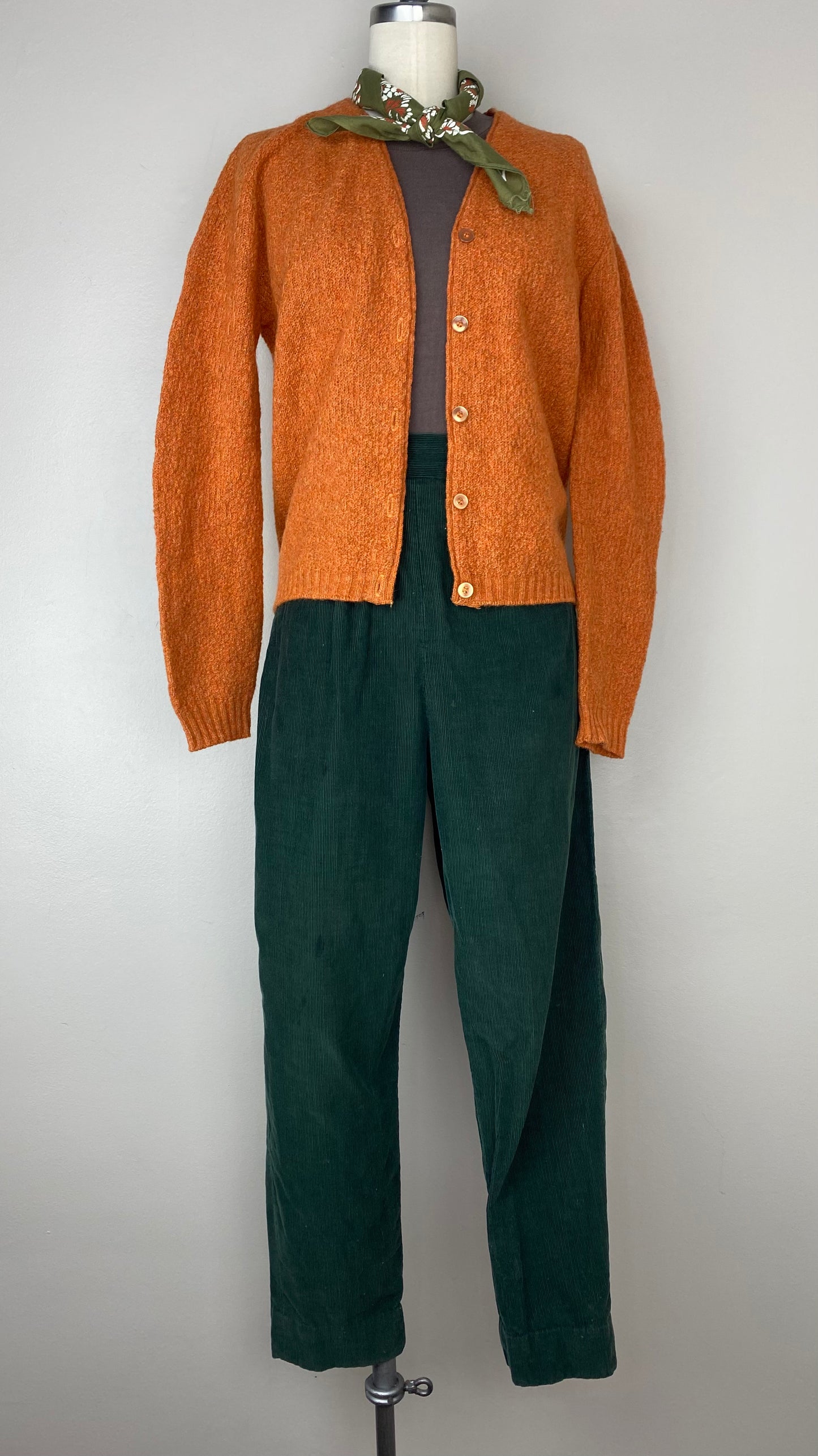 1960s Burnt Orange V-neck Cardigan, Carol Brent, Size Small