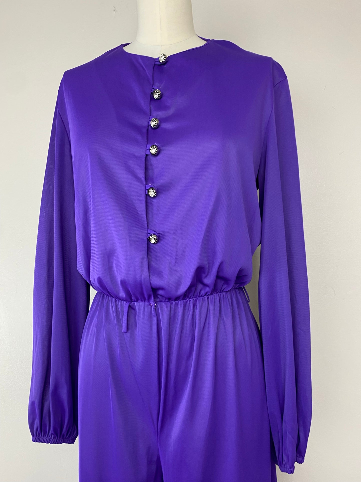1970s Sears Loungewear Purple Nylon Jumpsuit, Size Medium