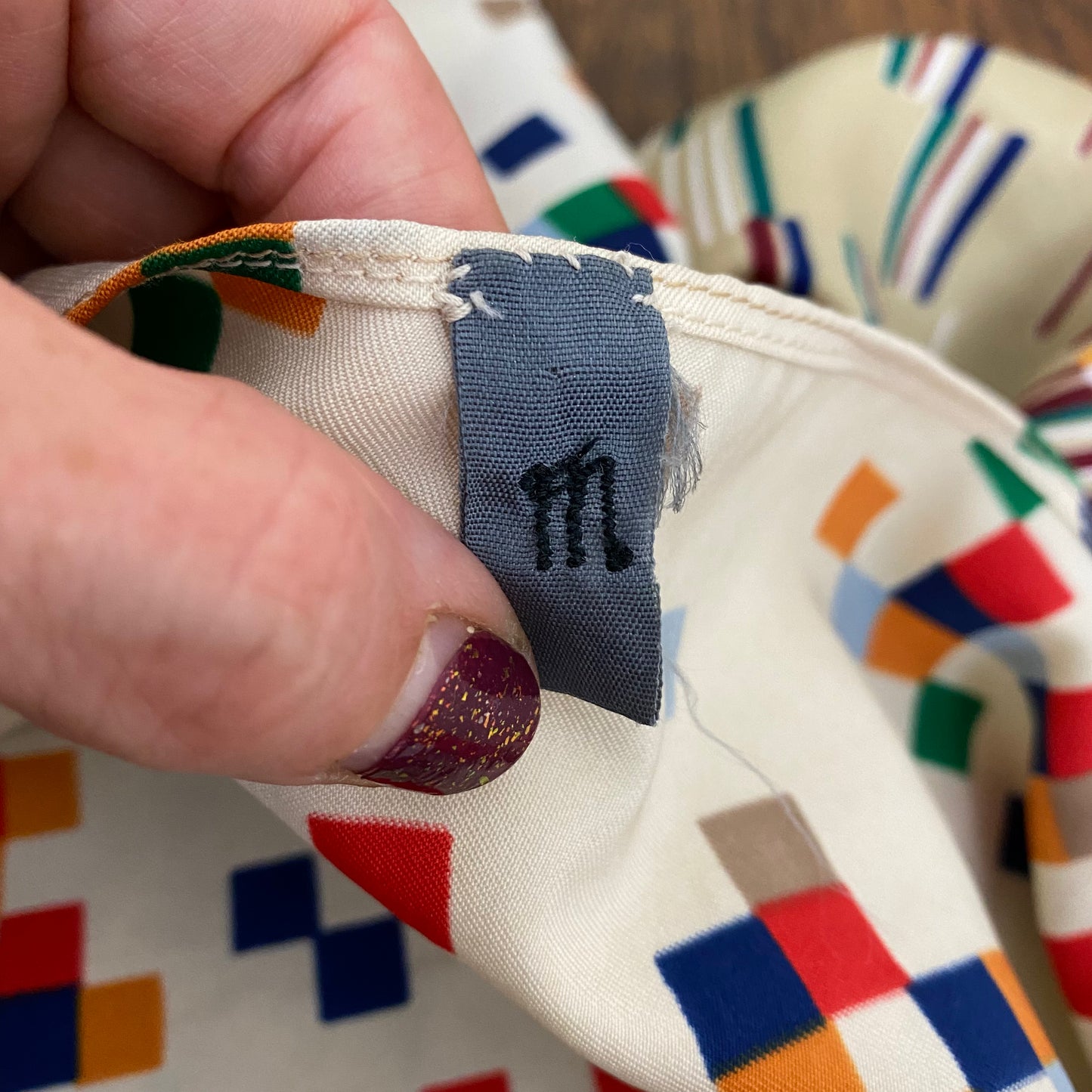 1970s Tie Front Crop Top with Bell Sleeves, Size XS/S, Mixed Prints
