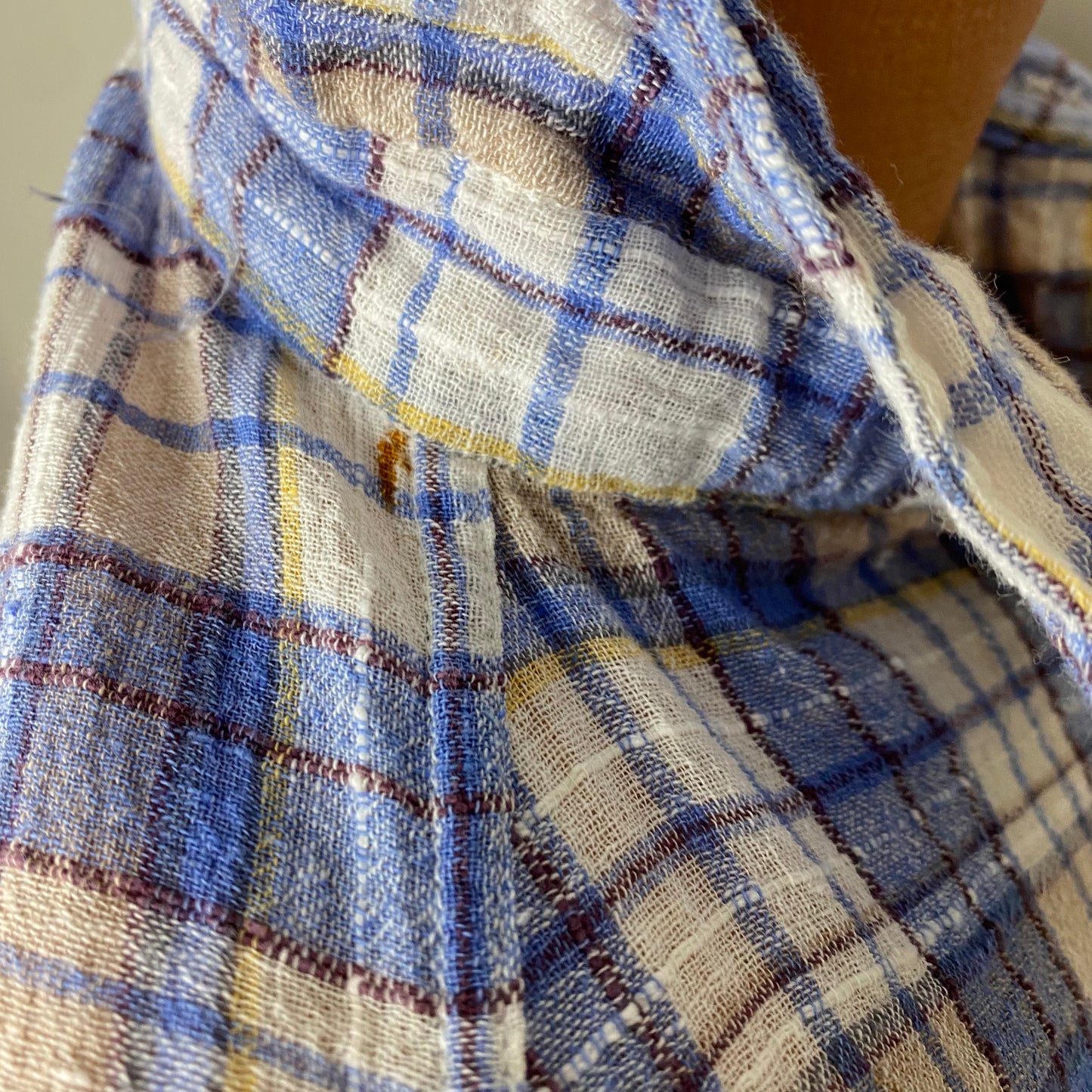 1970s Pier Connection Plaid Cotton Gauze Shirt, Size Medium