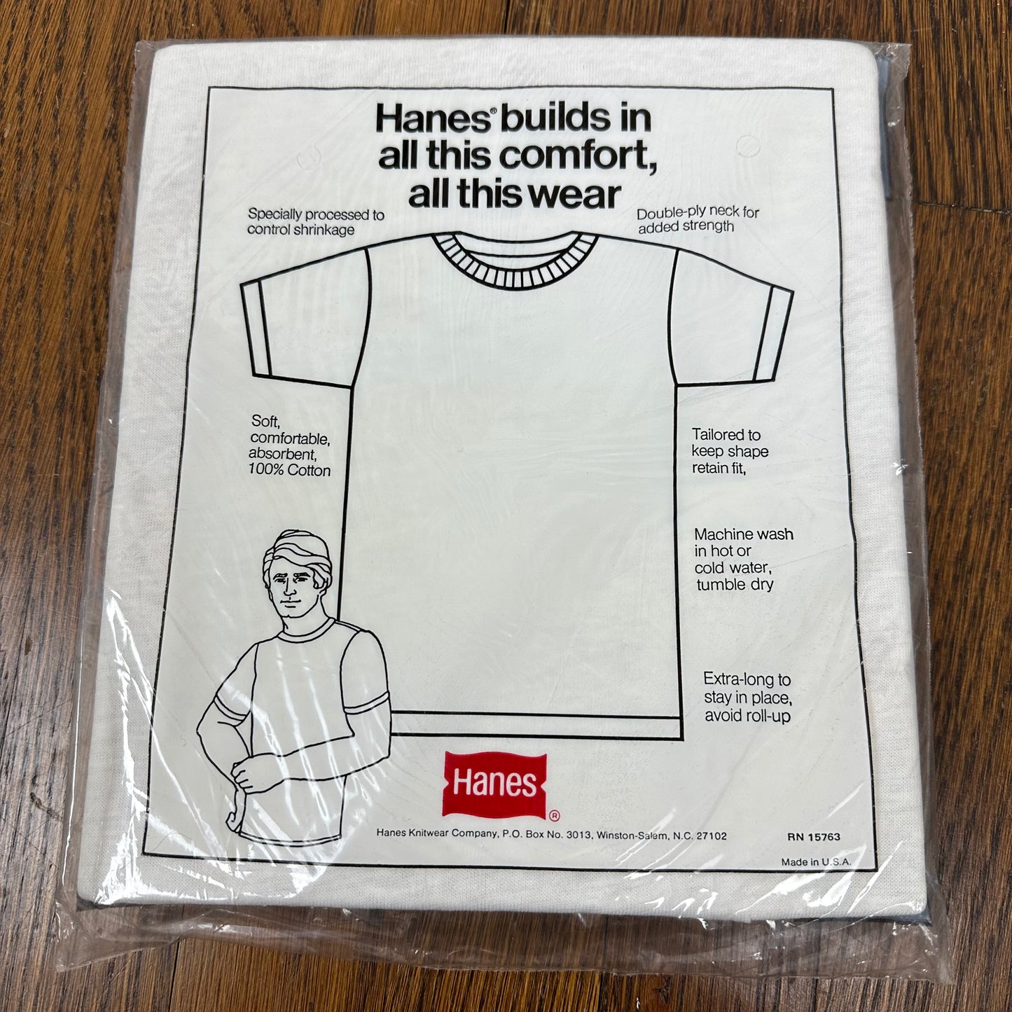 1970s Hanes Undershirt, Size Large, New Old Stock in Package