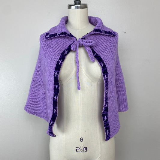 1930s/40s Knitted Purple Cape, Collared with Tie
