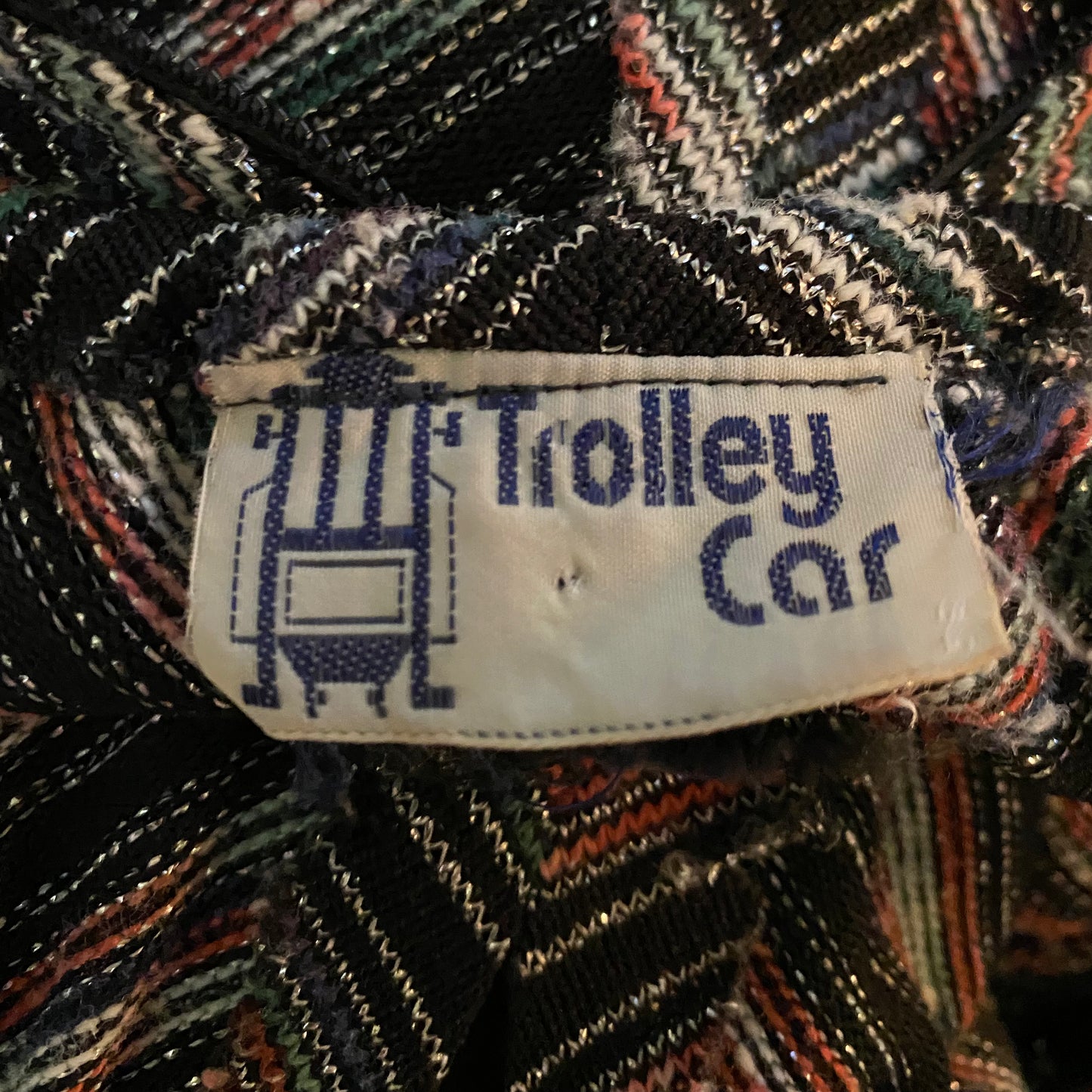 1970s Disco Maxi Dress, Trolley Car Size Small, Metallic Stripes