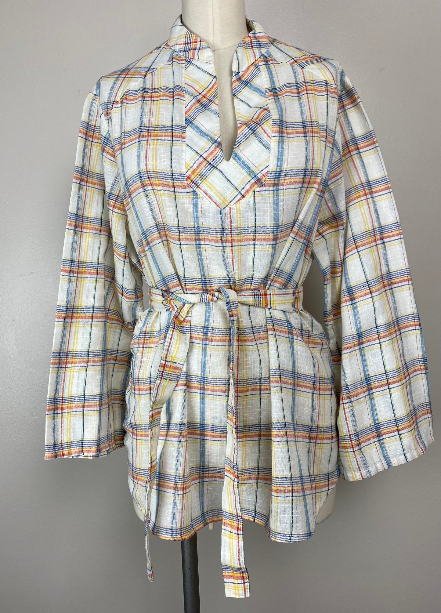 1970s Plaid Pull Over Blouse, Size Large