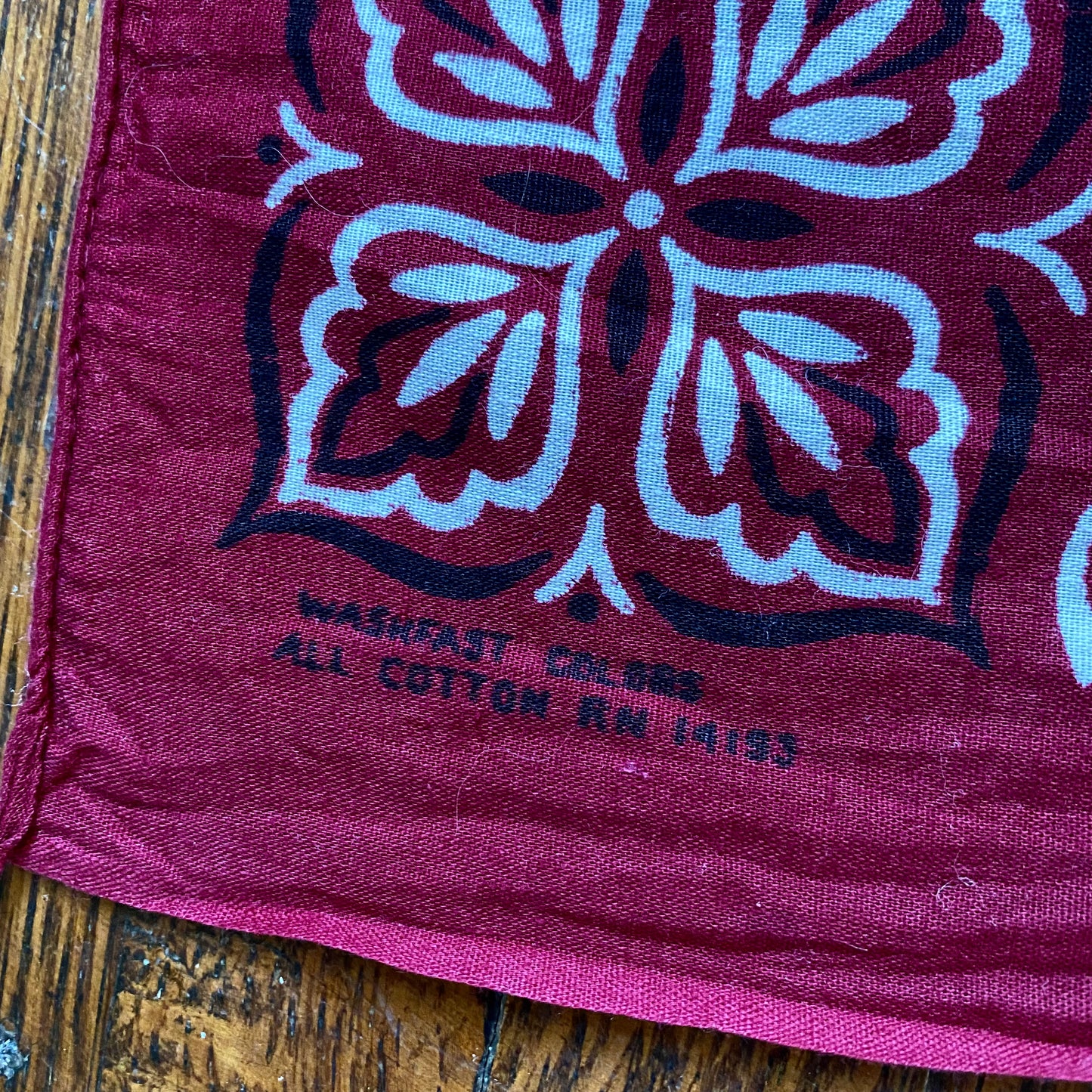 1950s/60s Maroon/Burgundy Bandana, RN 14193, Washfast Colors, All Cotton, Selvage Edge